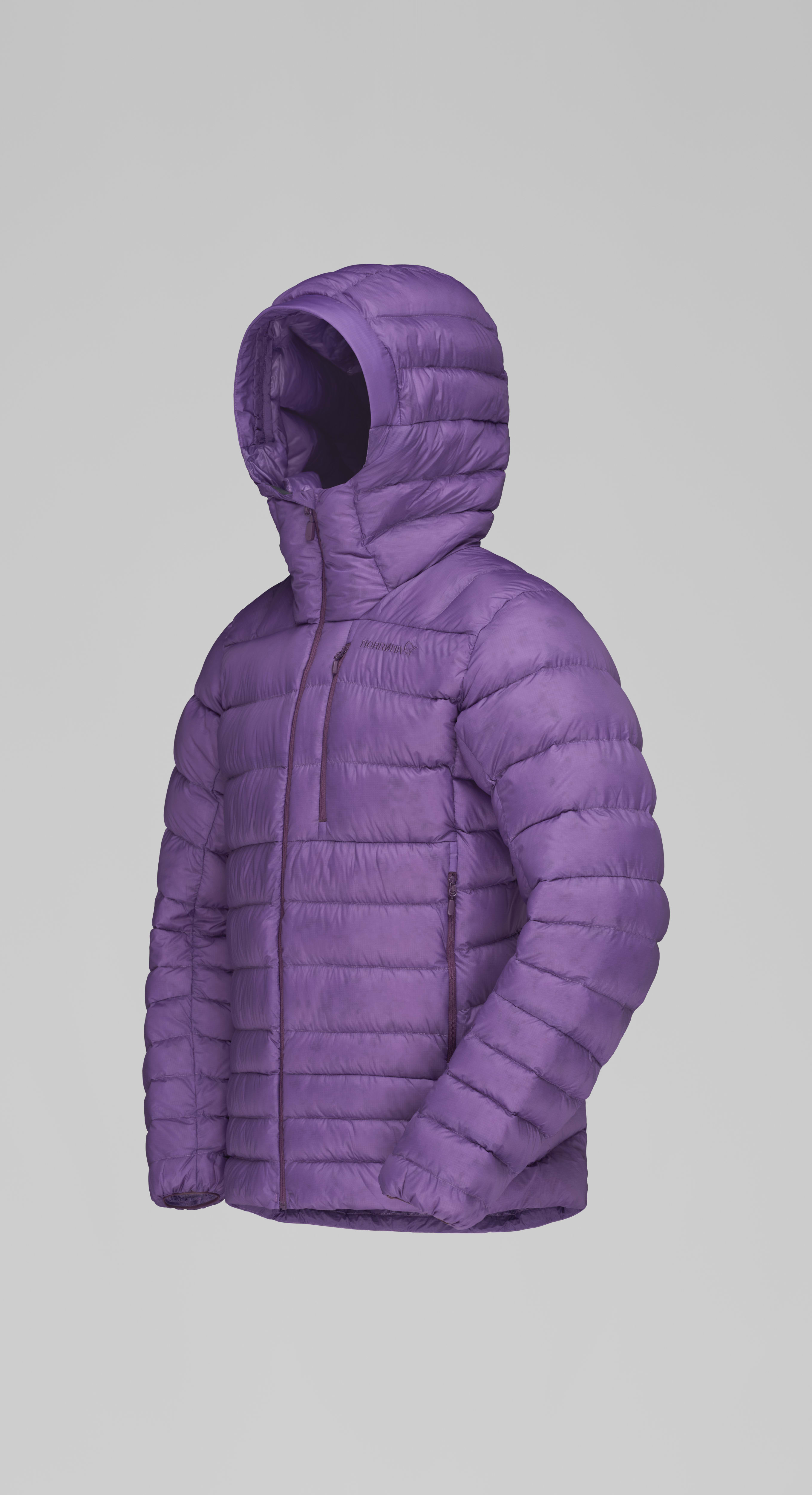 Packshot front left image of lyngen down850 Zip Hood Purple Sapphire