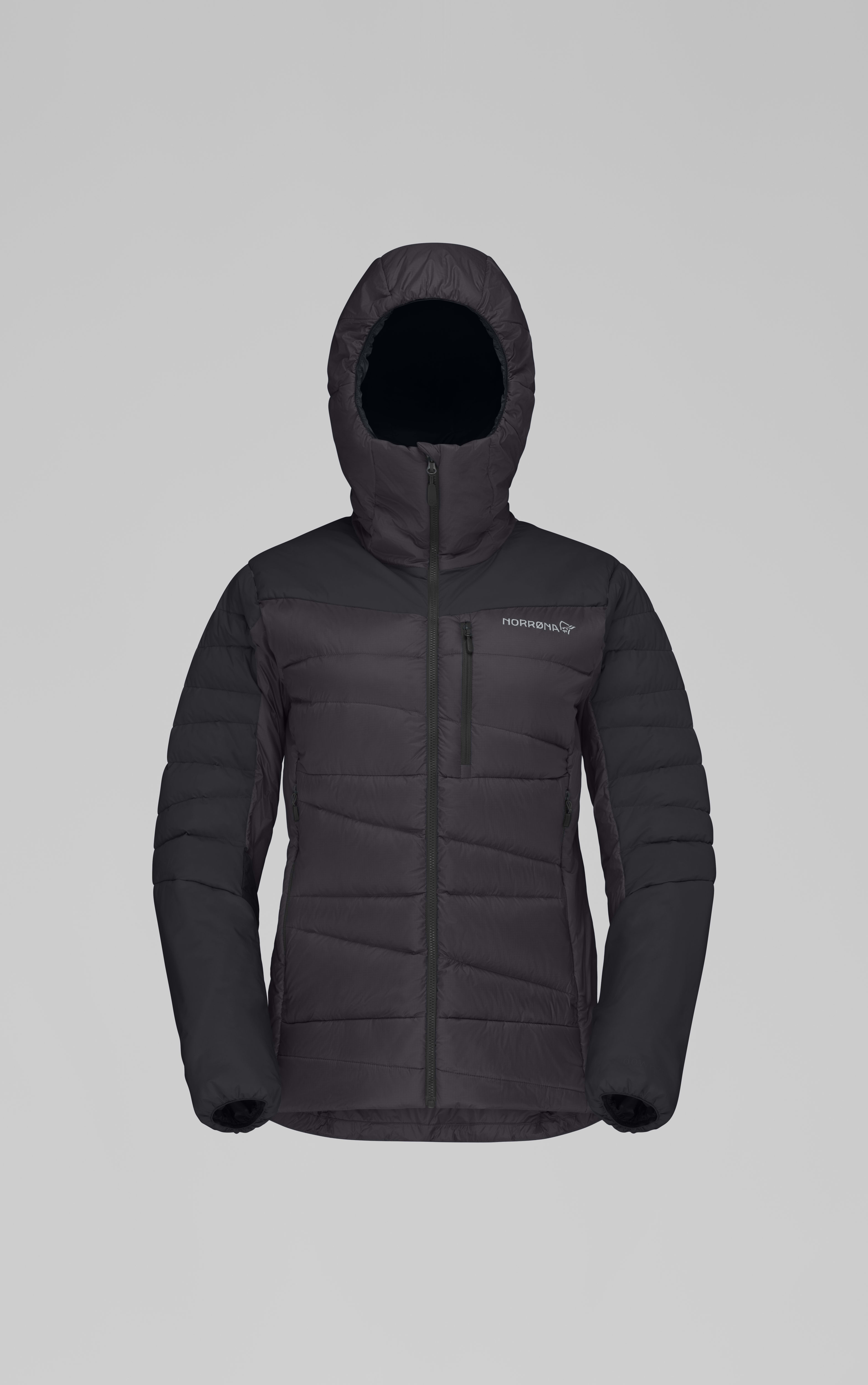 Packshot front image of falketind down700 Zip Hood Caviar Black