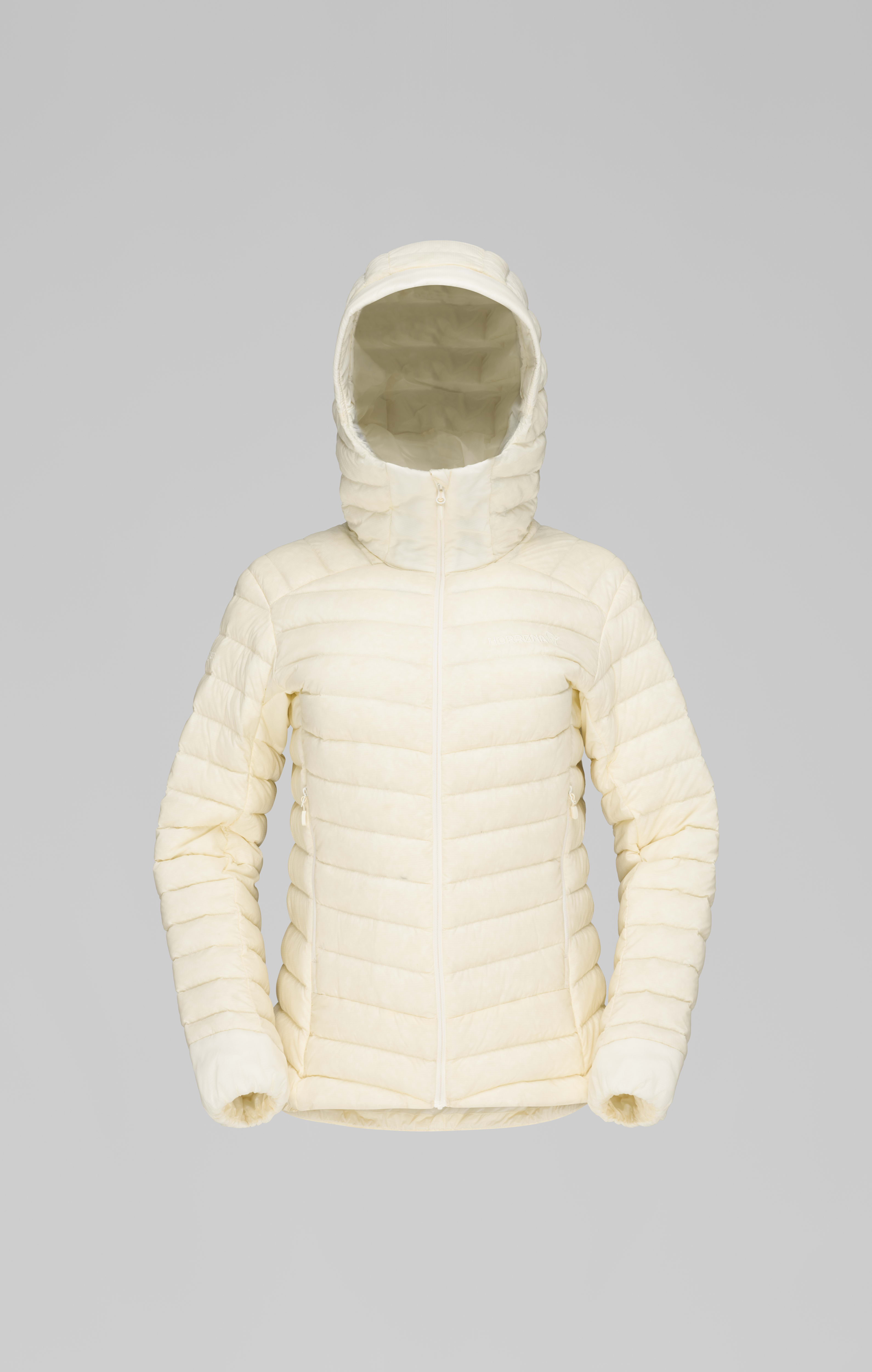 Packshot front image of trollveggen down850 light Zip Hood Whisper White