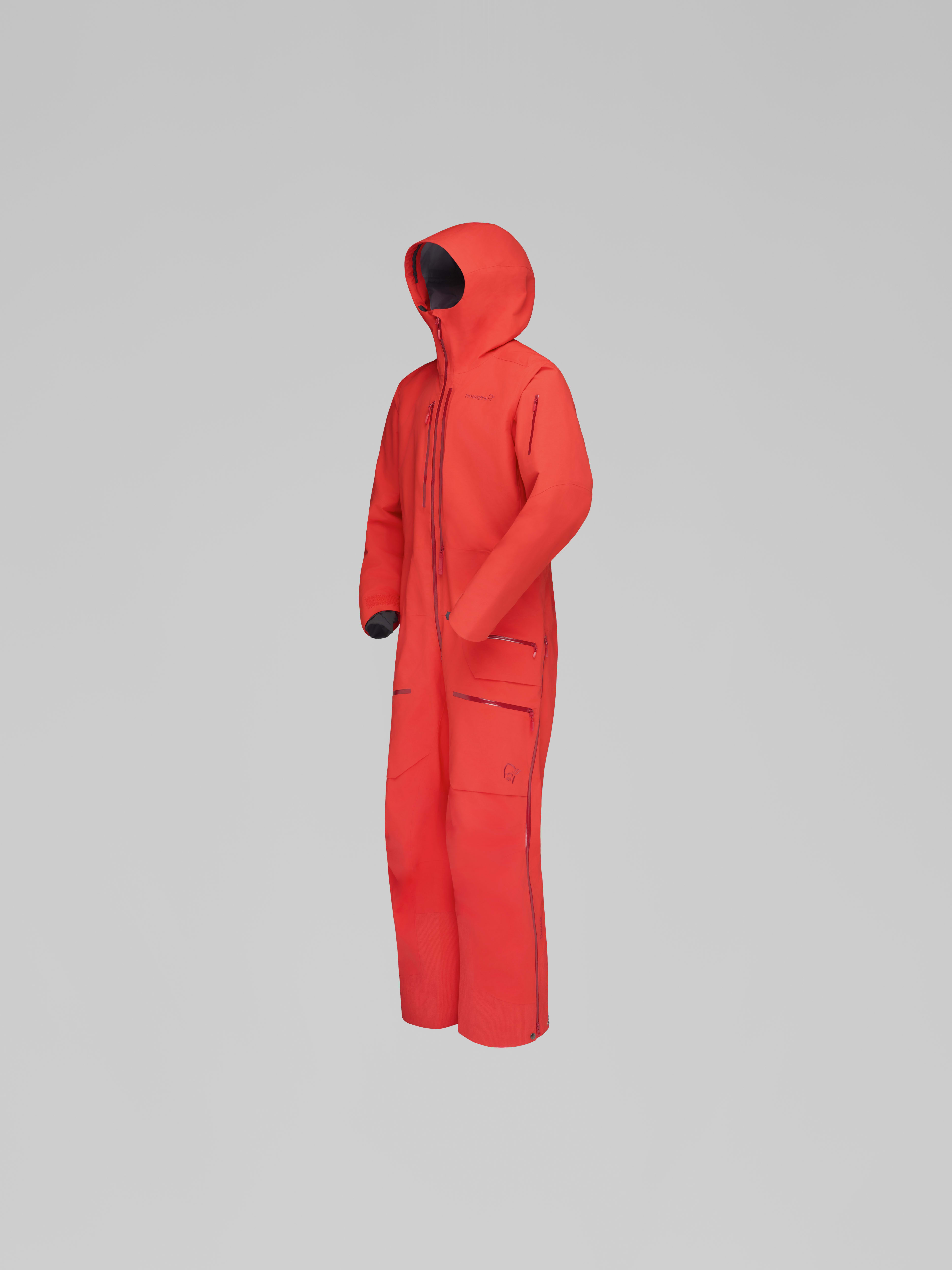 Packshot front left image of lofoten Gore-Tex Pro ACE One-Piece Fiery Red