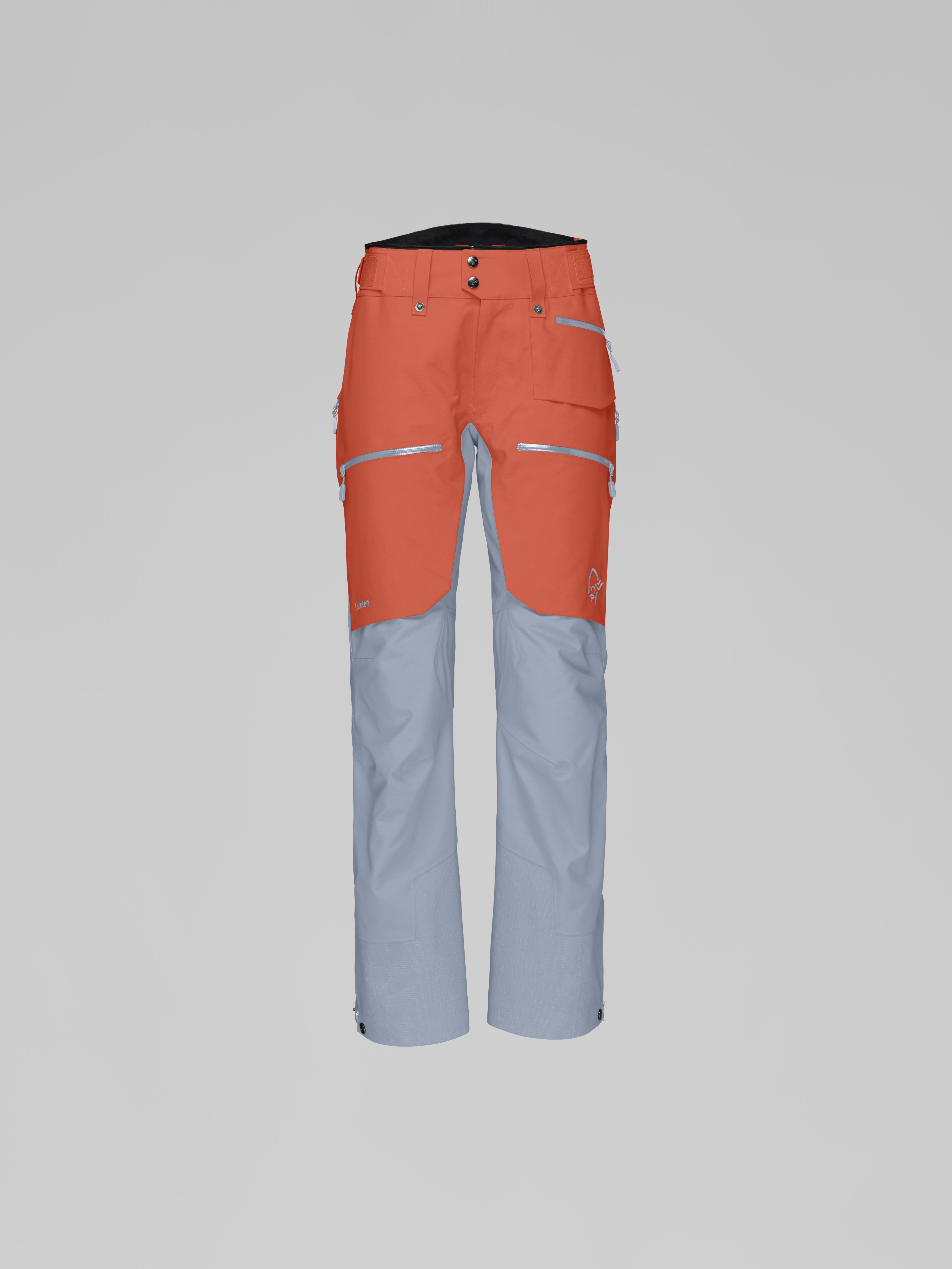 Packshot front image of lofoten Gore-Tex Pro Pants Orange Alert/Blue Fog