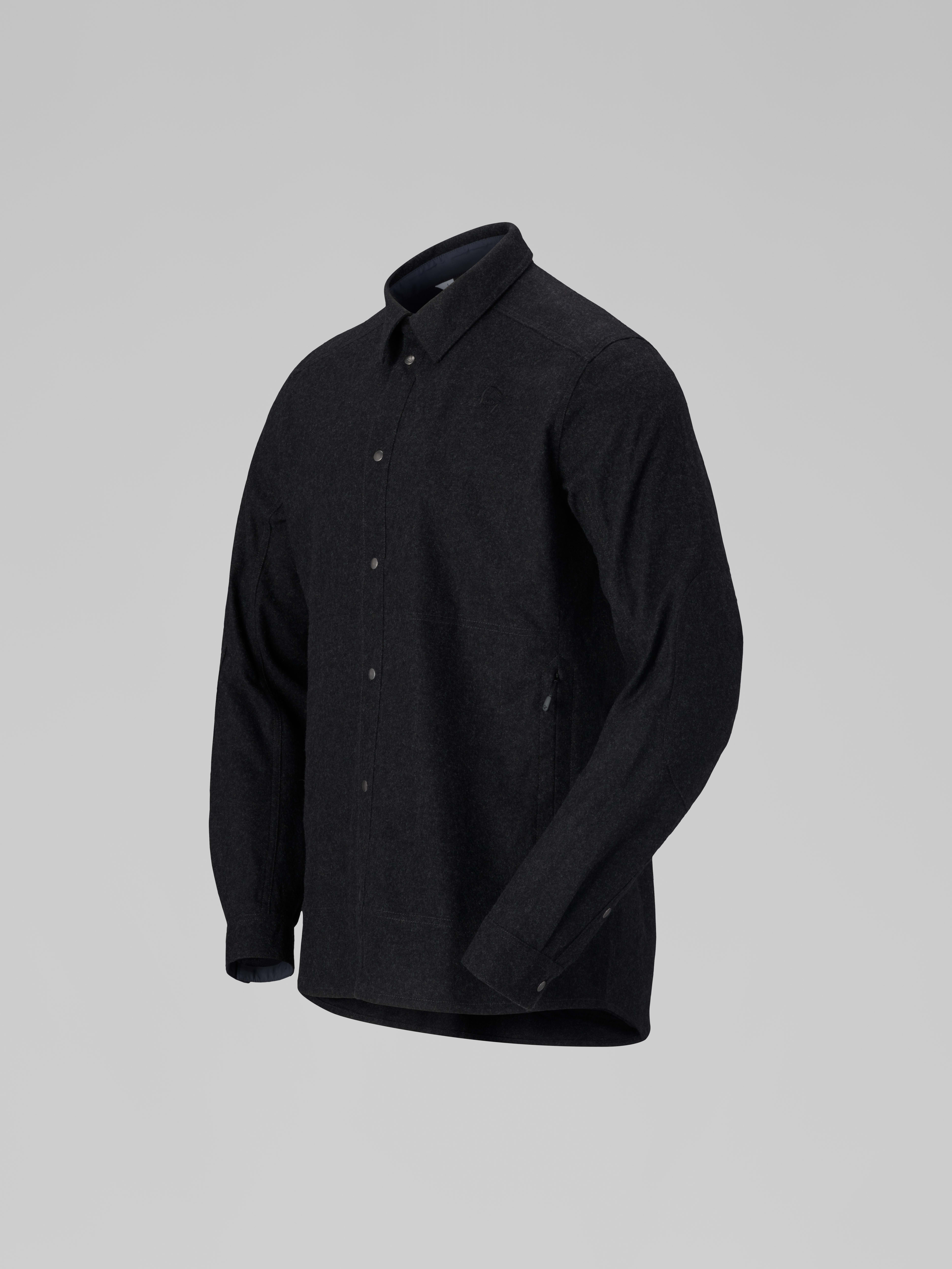 Packshot front left image of tamok wool plain Shirt Caviar Melange