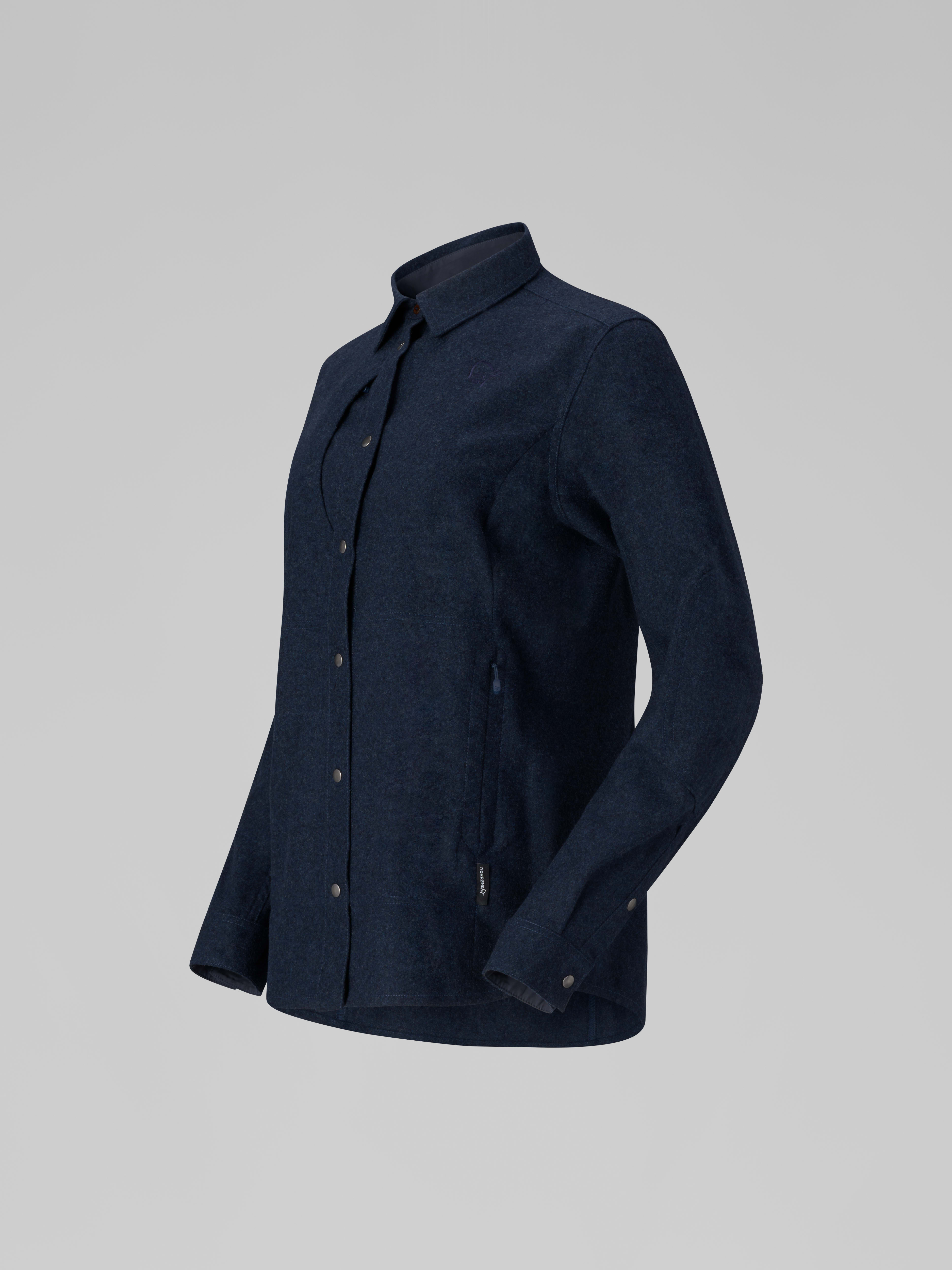Packshot front left image of tamok wool plain Shirt Indigo Night Melange