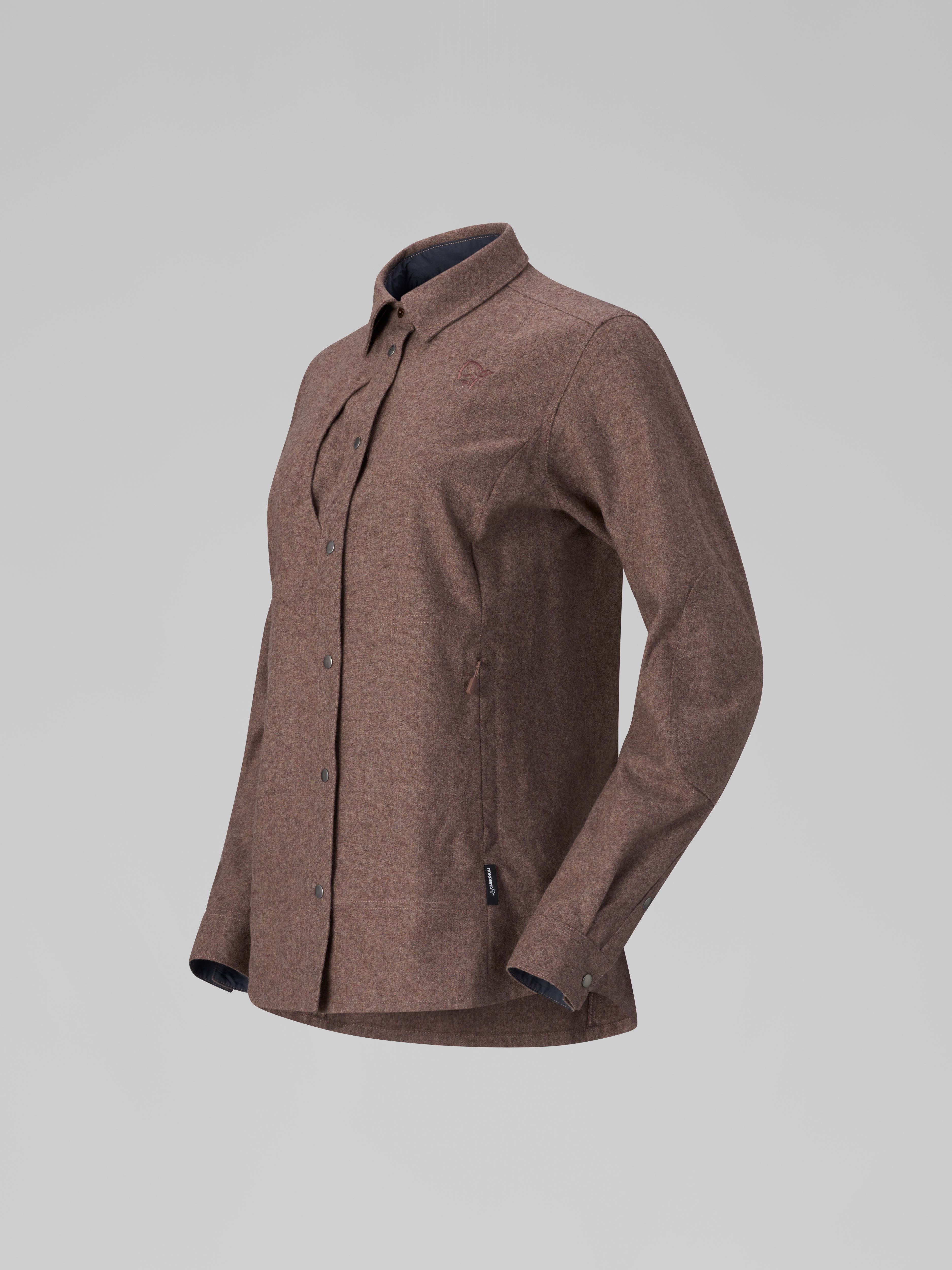 Packshot front left image of tamok wool plain Shirt Deep Taupe Melange