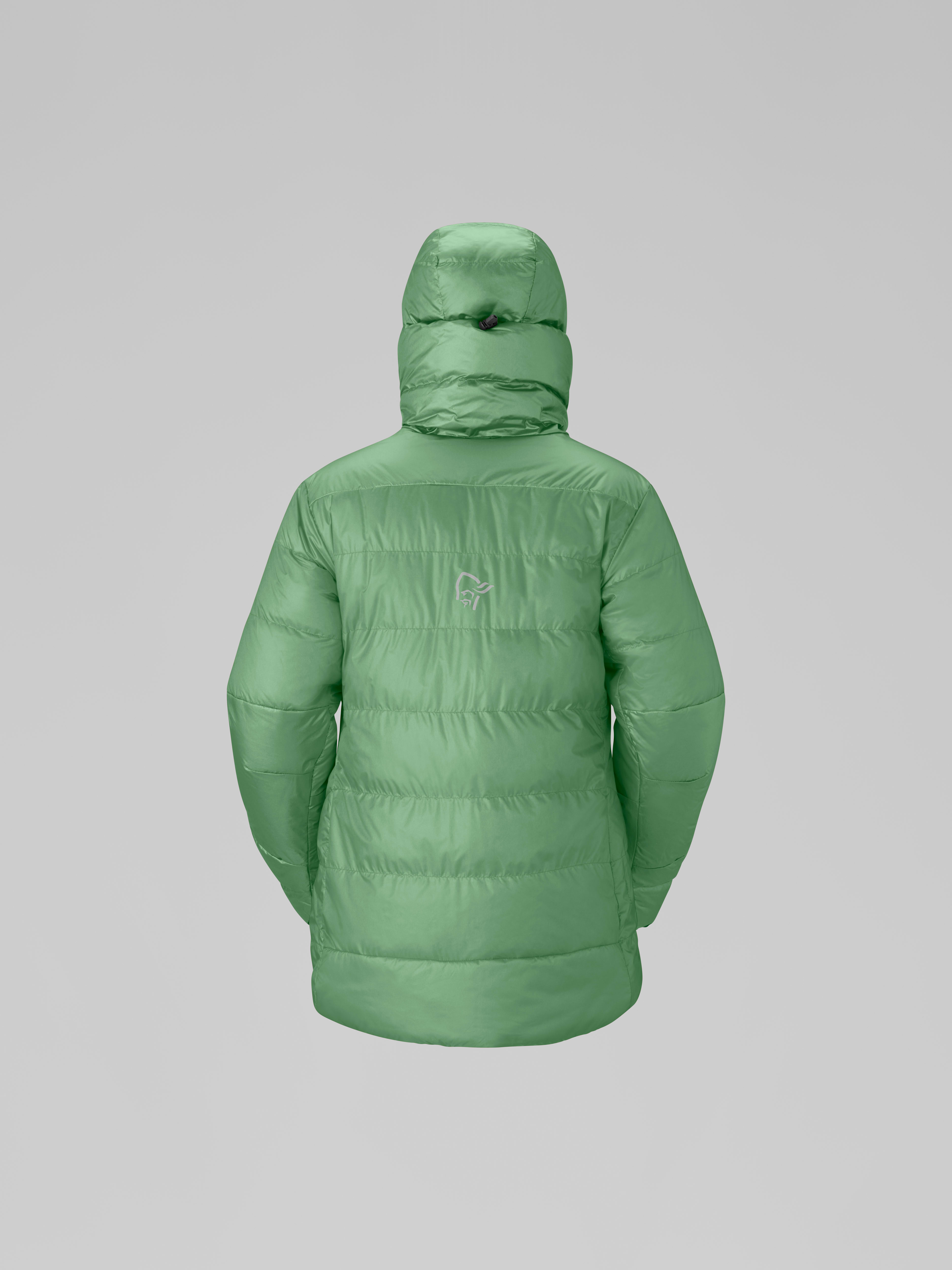 Packshot back image of trollveggen down800 Hood Dark Ivy Green