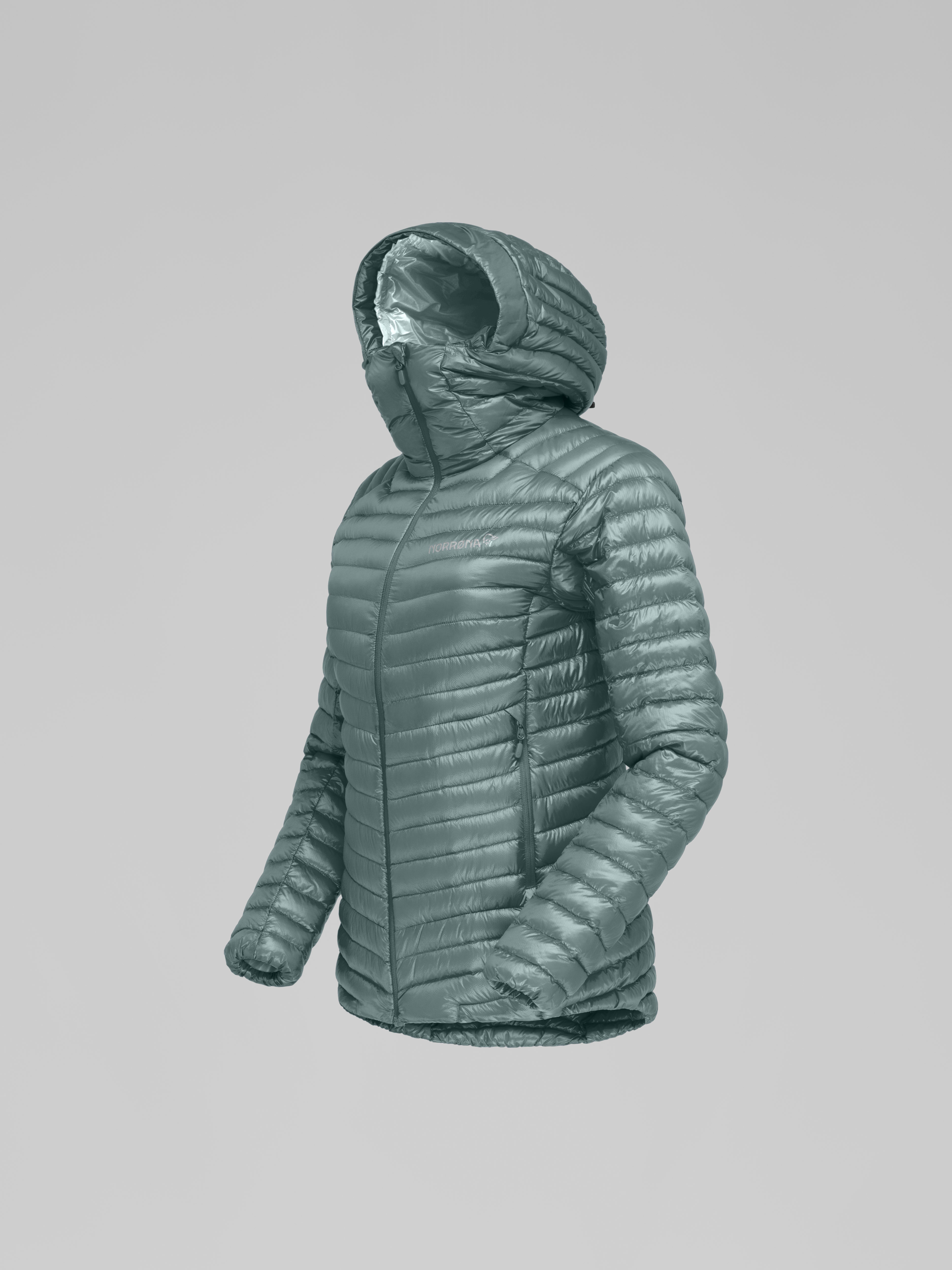 Packshot front left image of trollveggen superlight down850 Hood North Atlantic