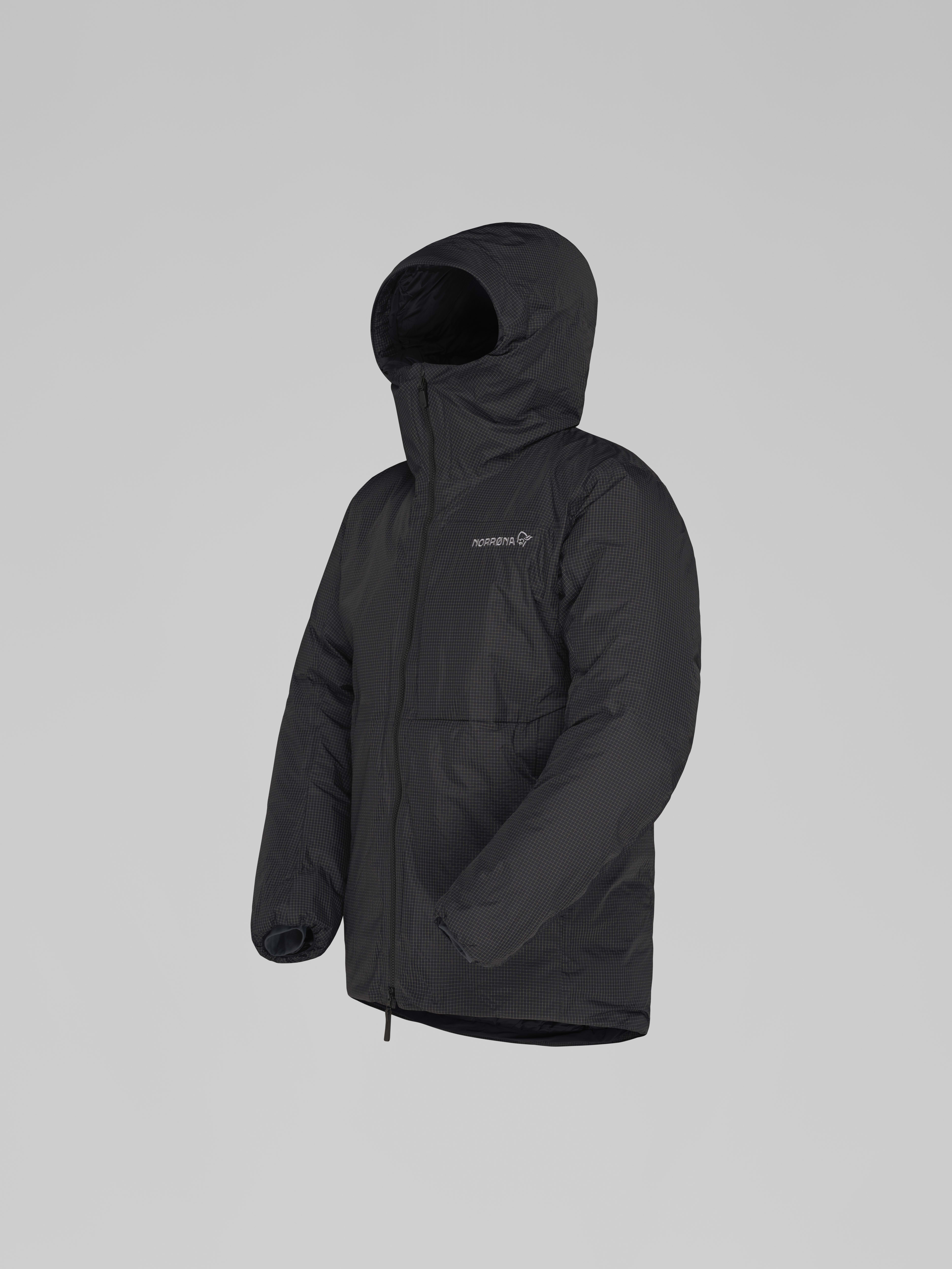 Packshot front left image of trollveggen dri2 down800 Zip Hood Caviar Black