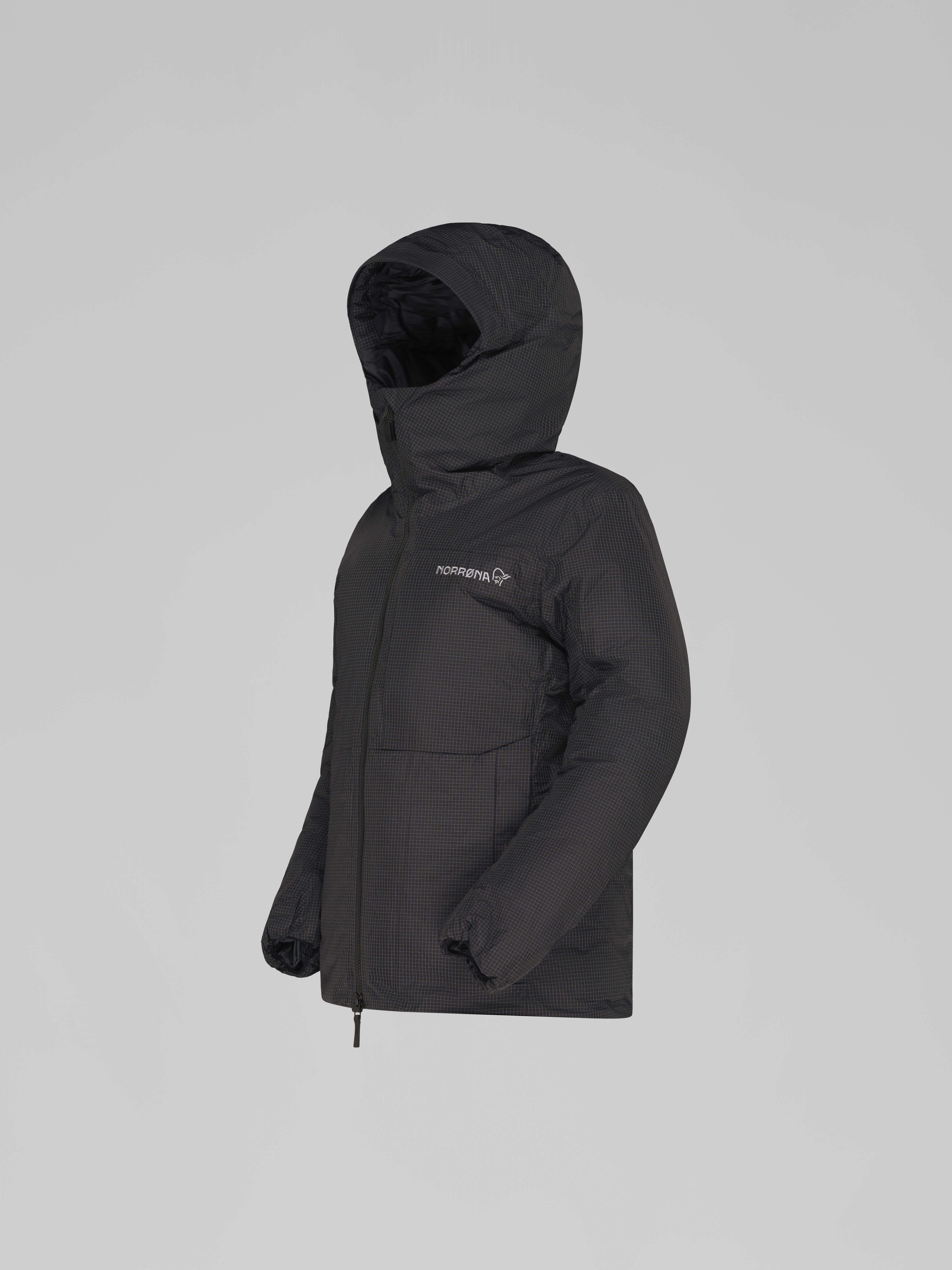 Packshot front left image of trollveggen dri2 down800 Zip Hood Caviar Black
