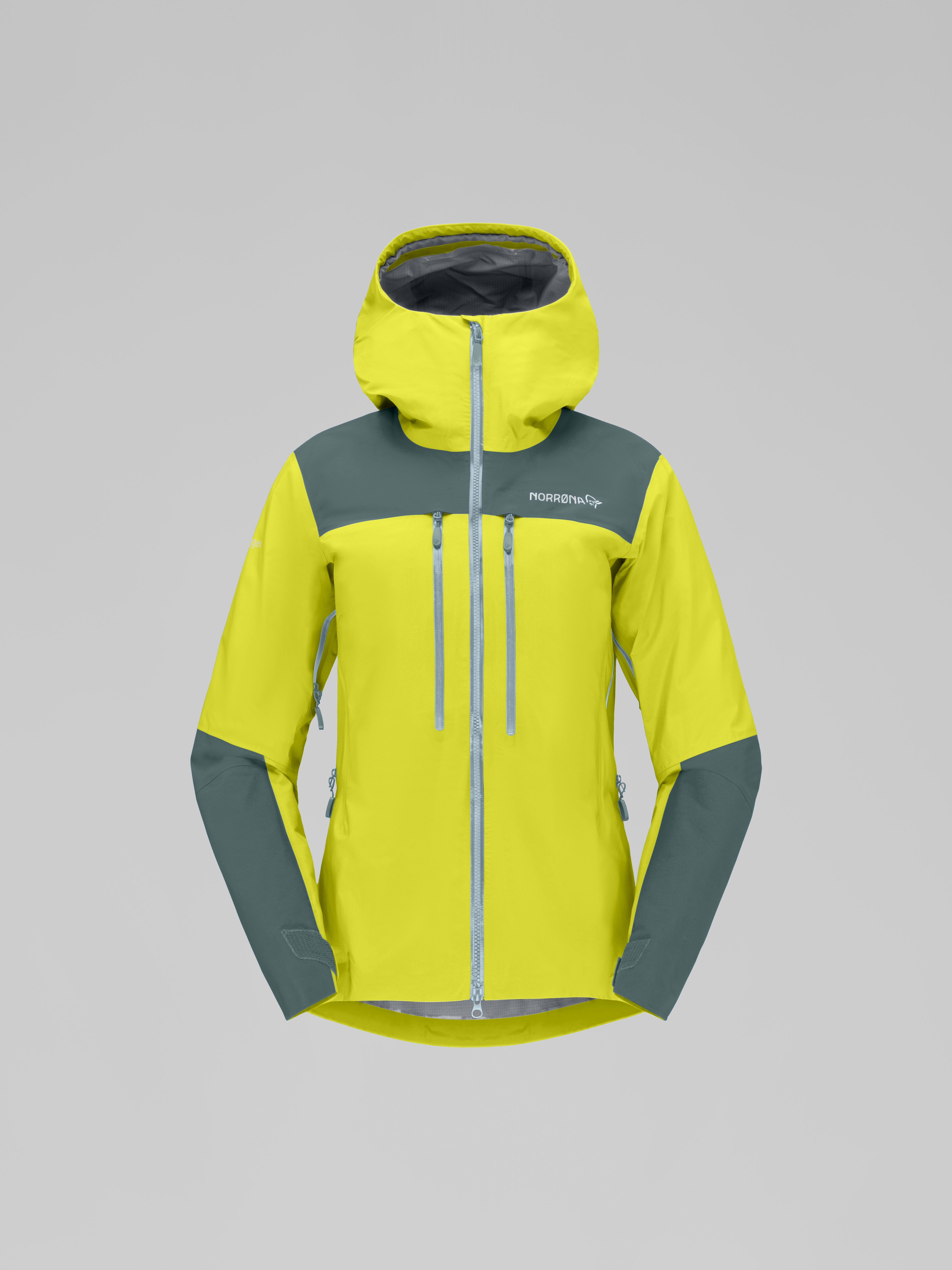 Packshot front image of trollveggen Gore-Tex Pro Light Jacket Sulphur Spring/North Atlantic