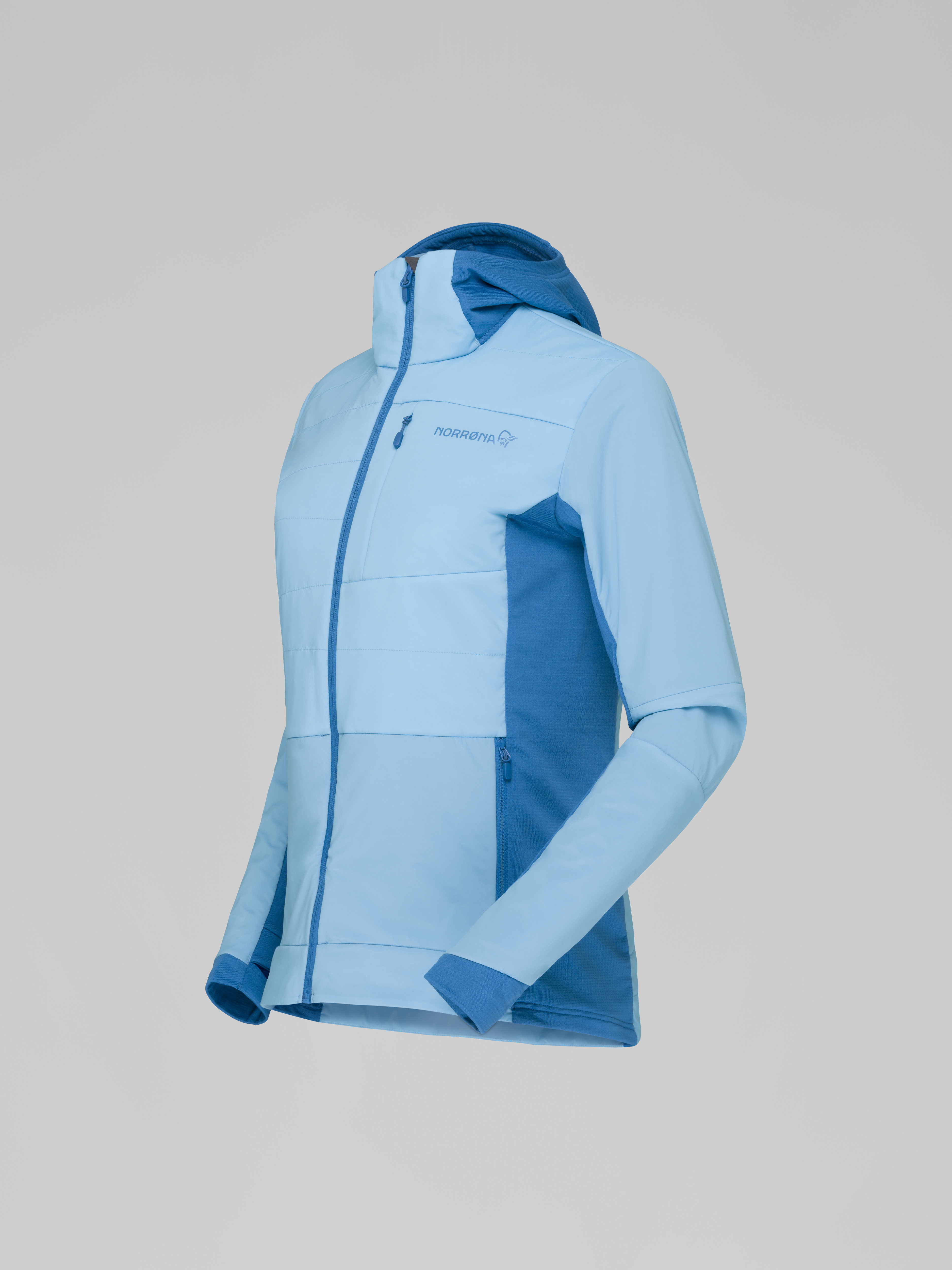 Packshot front left image of falketind Alpha90 insulated Zip Hood Aquarius/Mykonos Blue