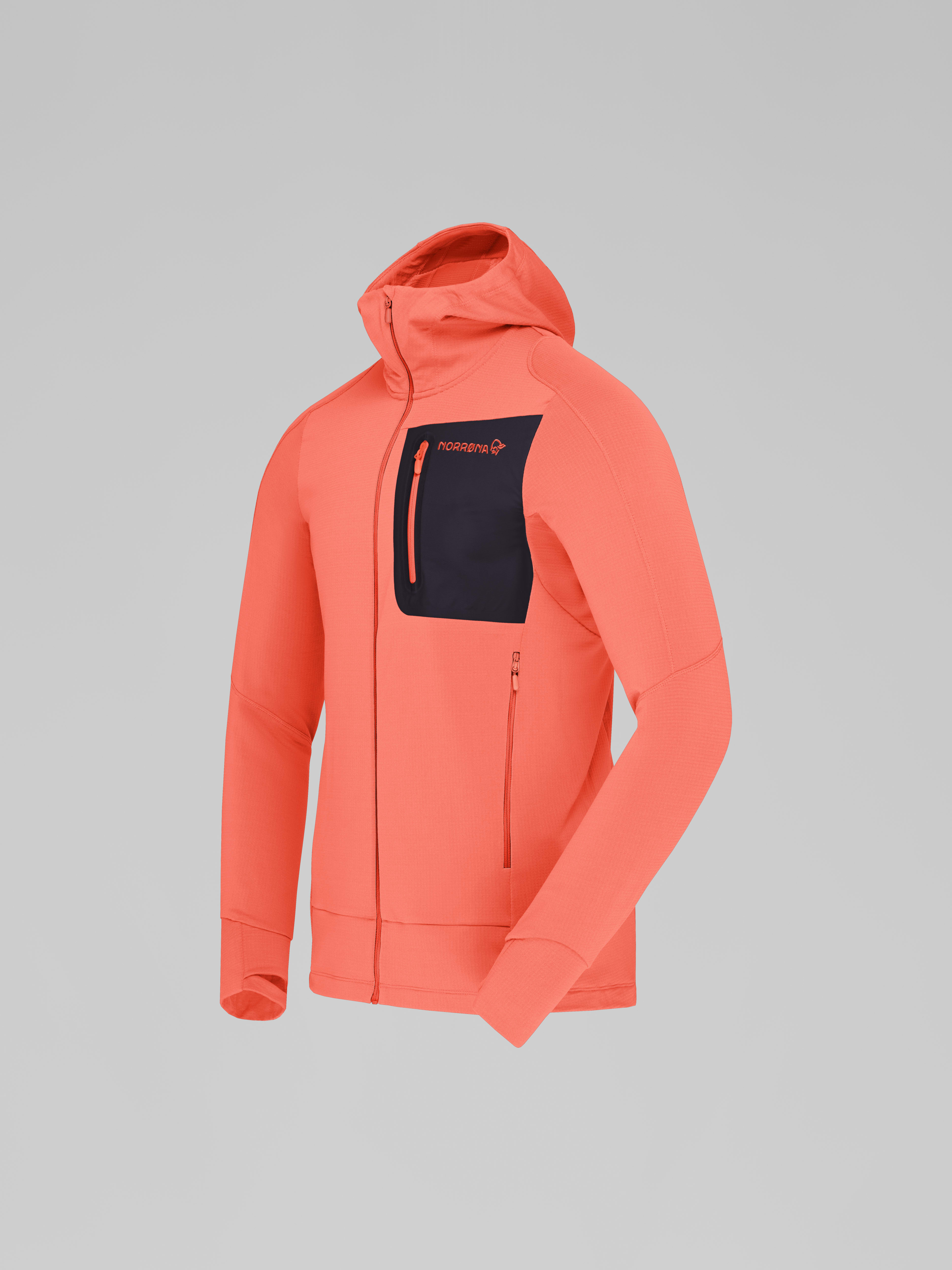 Packshot front left image of falketind Power Grid Zip Hood Orange Alert