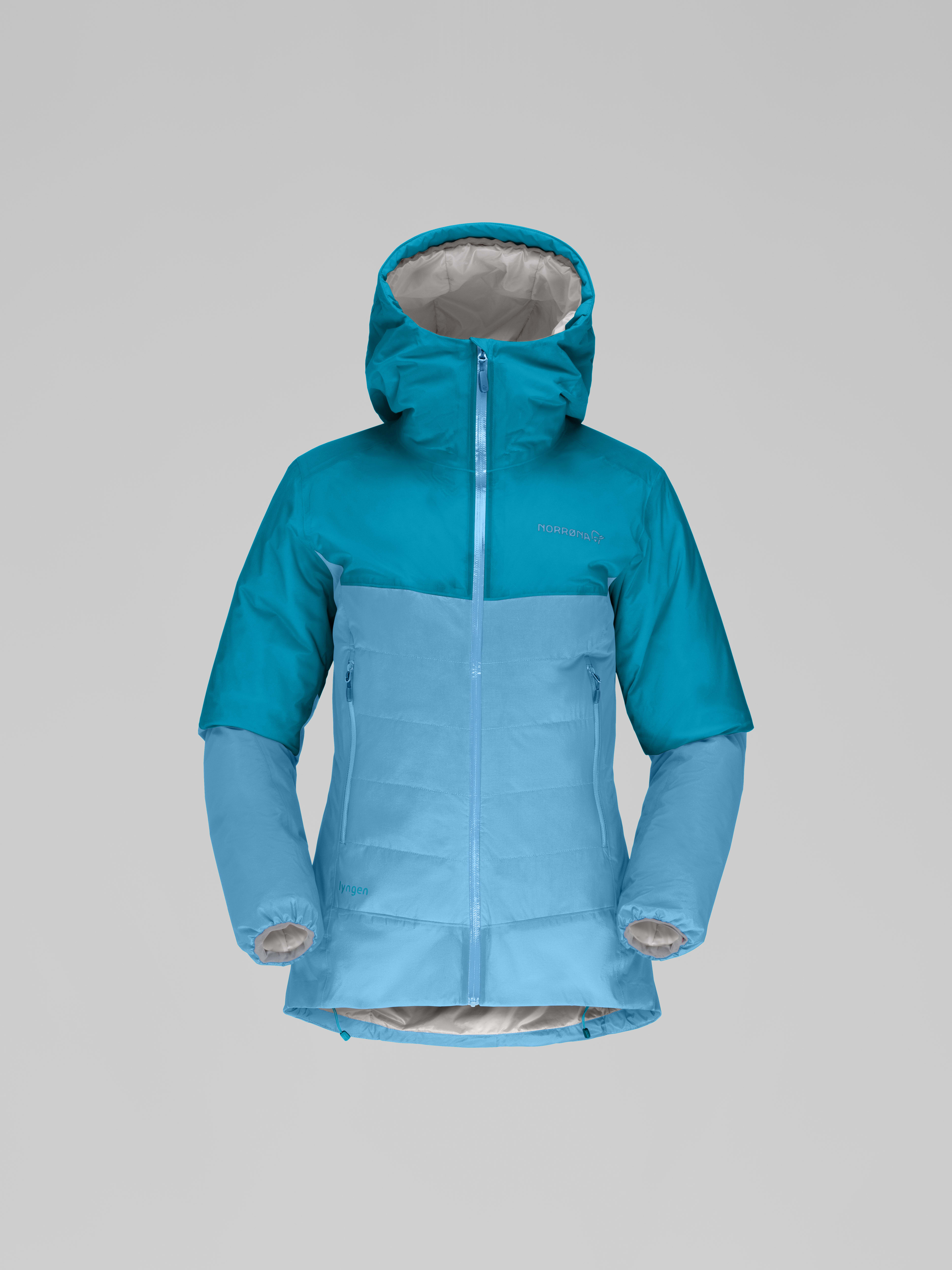 Packshot front image of lyngen dri2 thermo60 Jacket Aquarius/Hawaiian Surf