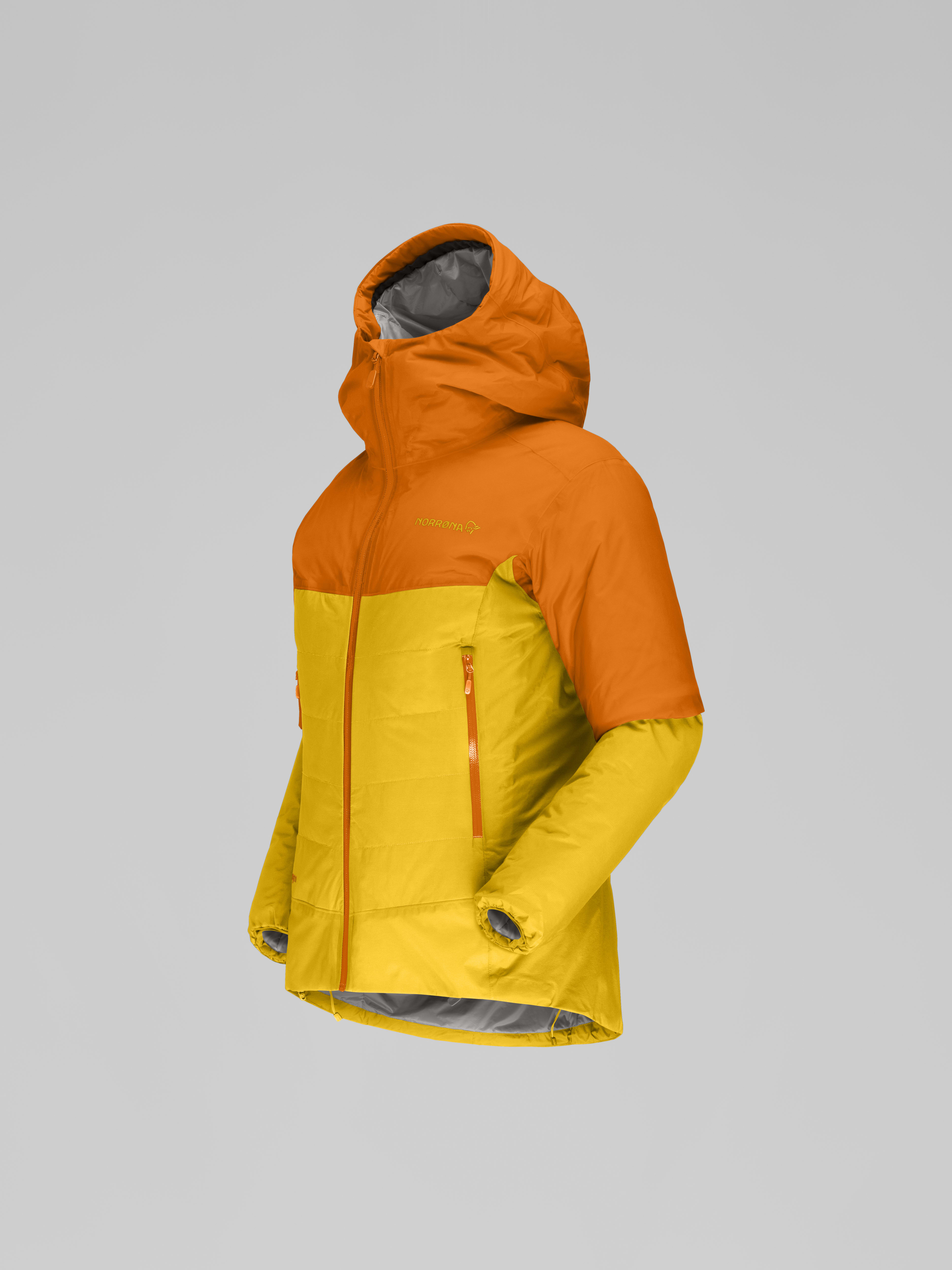 Packshot front left image of lyngen dri2 thermo60 Jacket Orange Popsicle/Lemon Chrome