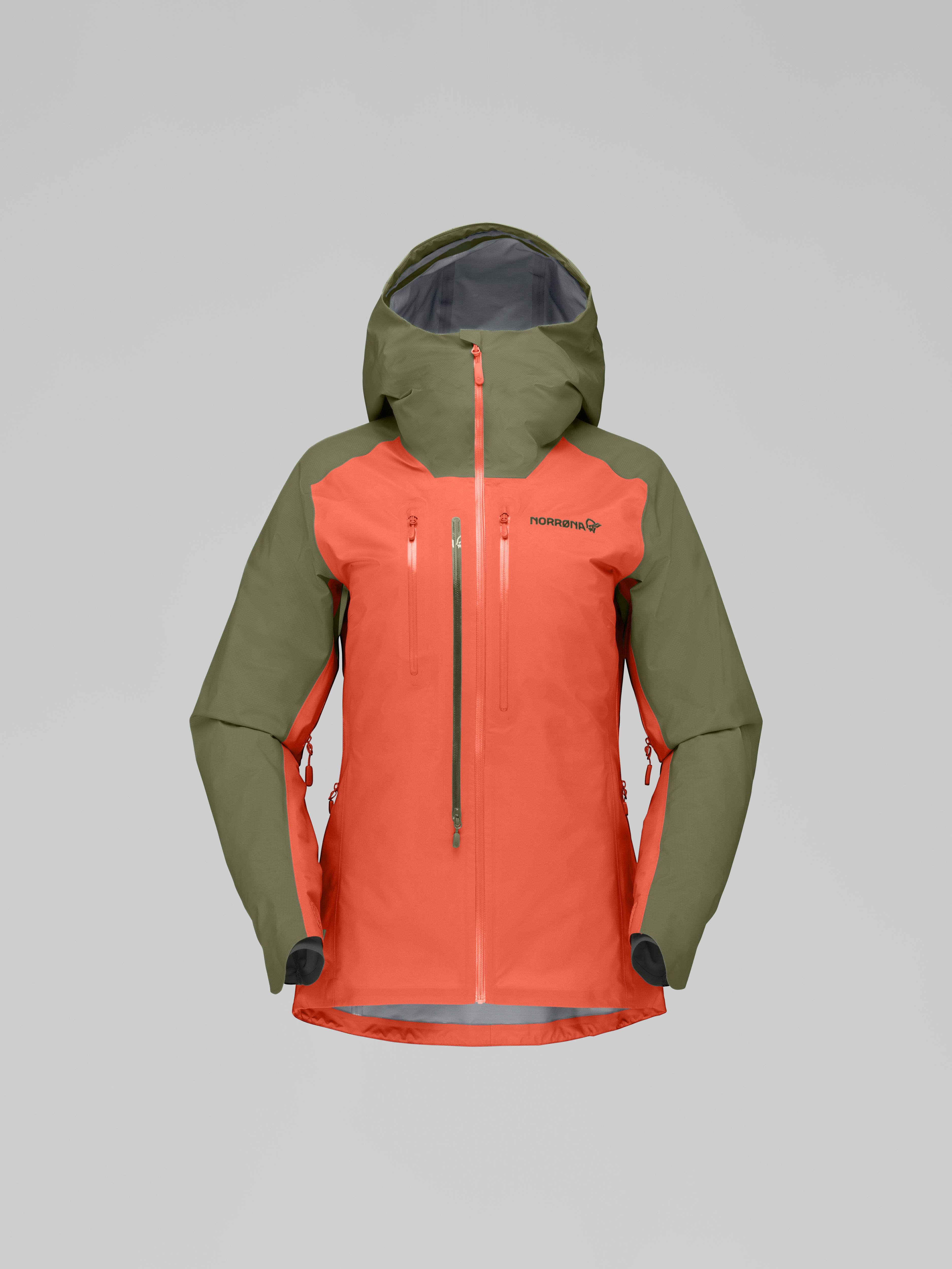 Packshot front image of lyngen Gore-Tex Jacket Olive Night/Orange Alert
