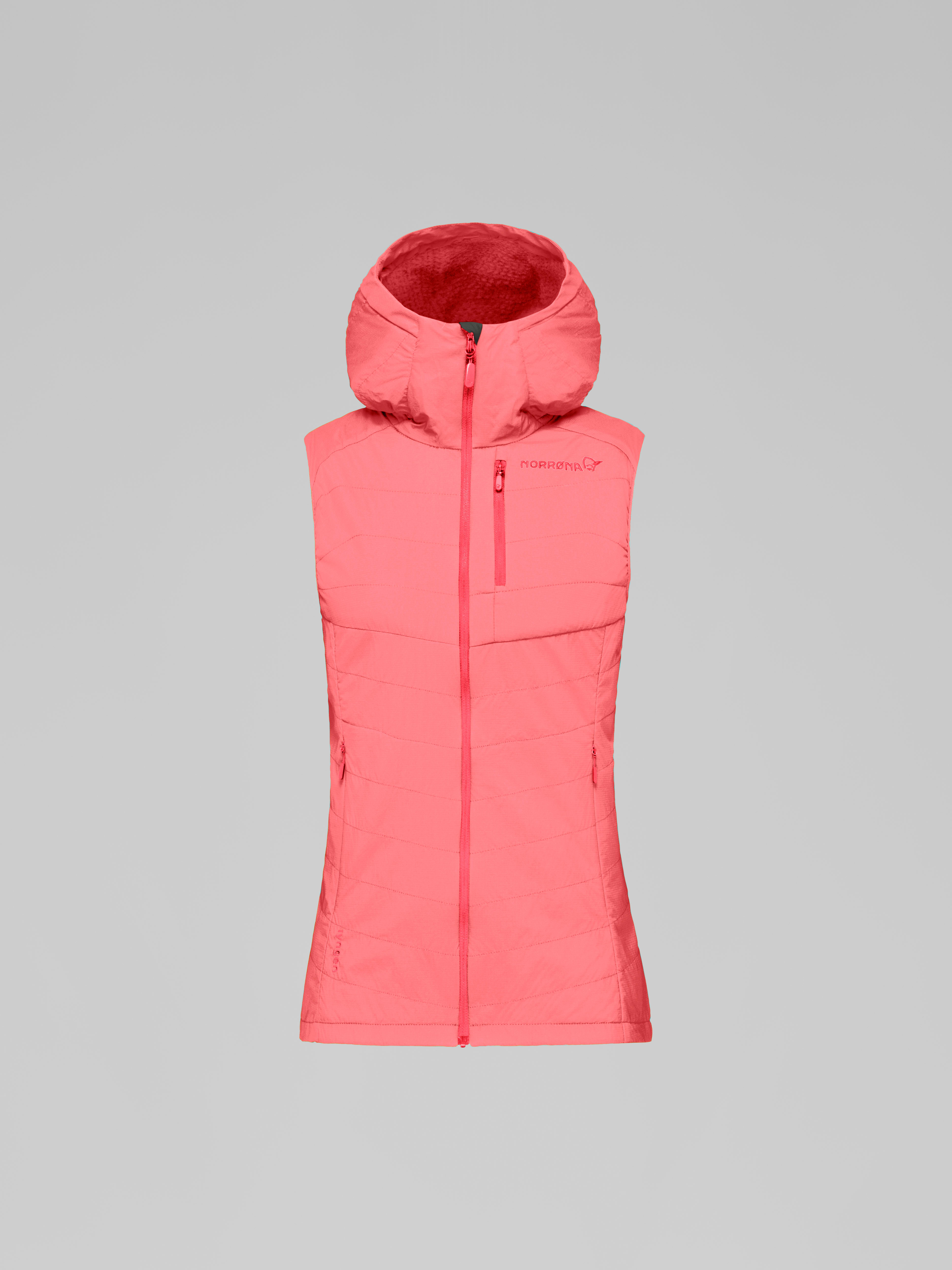 Packshot front image of lyngen Alpha90 Vest Calypso Coral