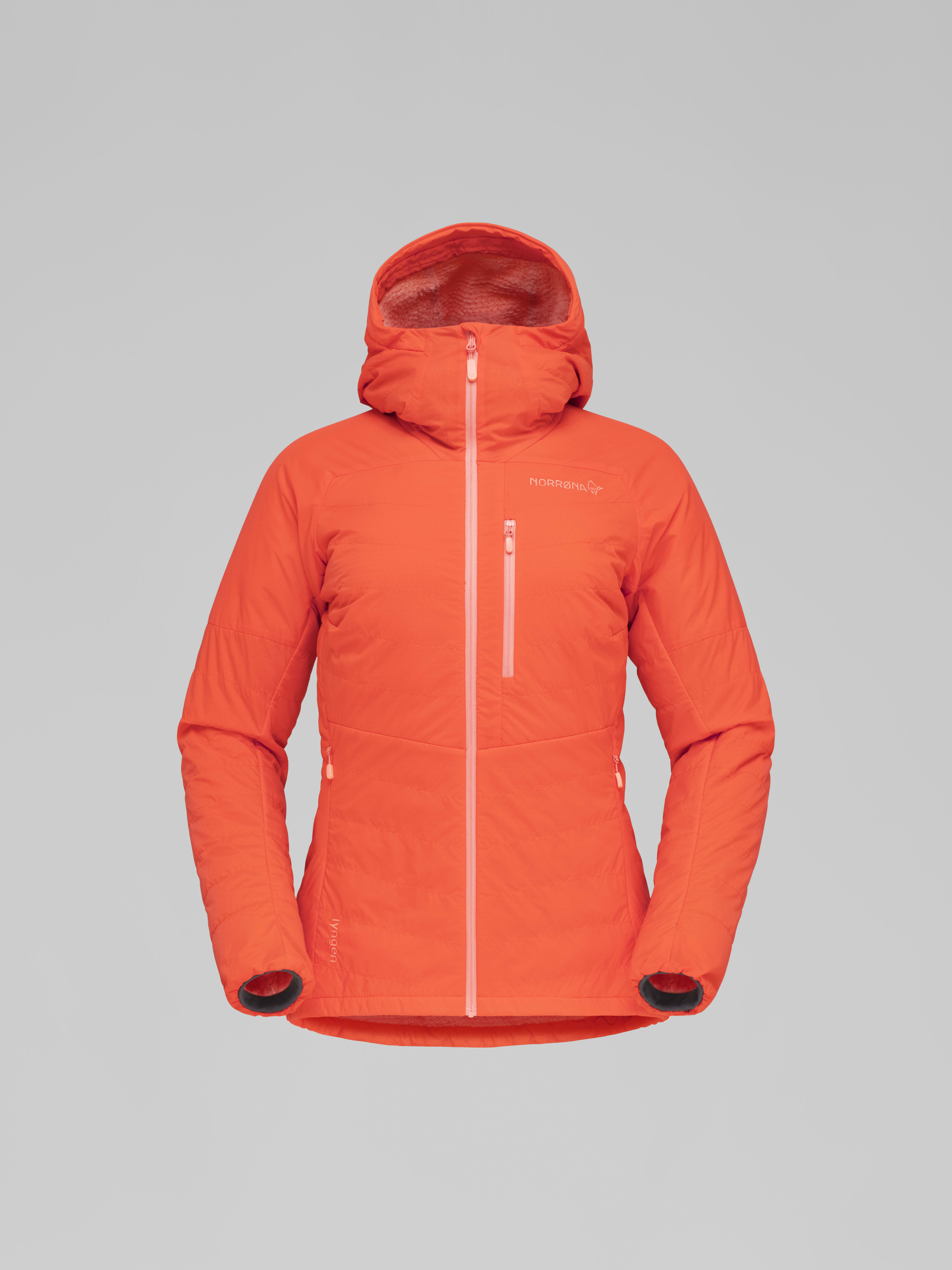 Packshot front image of lyngen Alpha100 Zip Hood Orange Alert