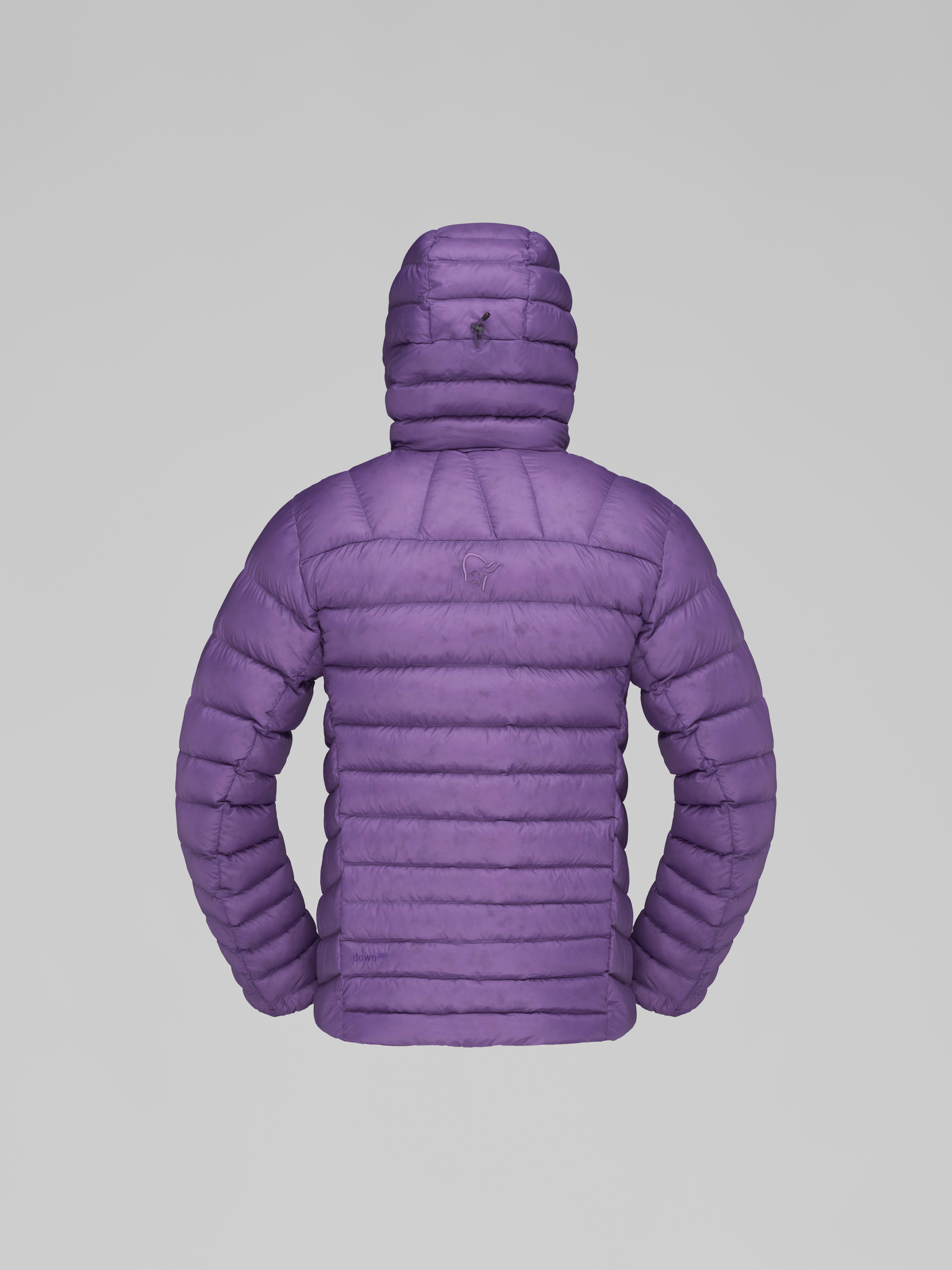 Packshot back image of lyngen down850 Zip Hood Purple Sapphire