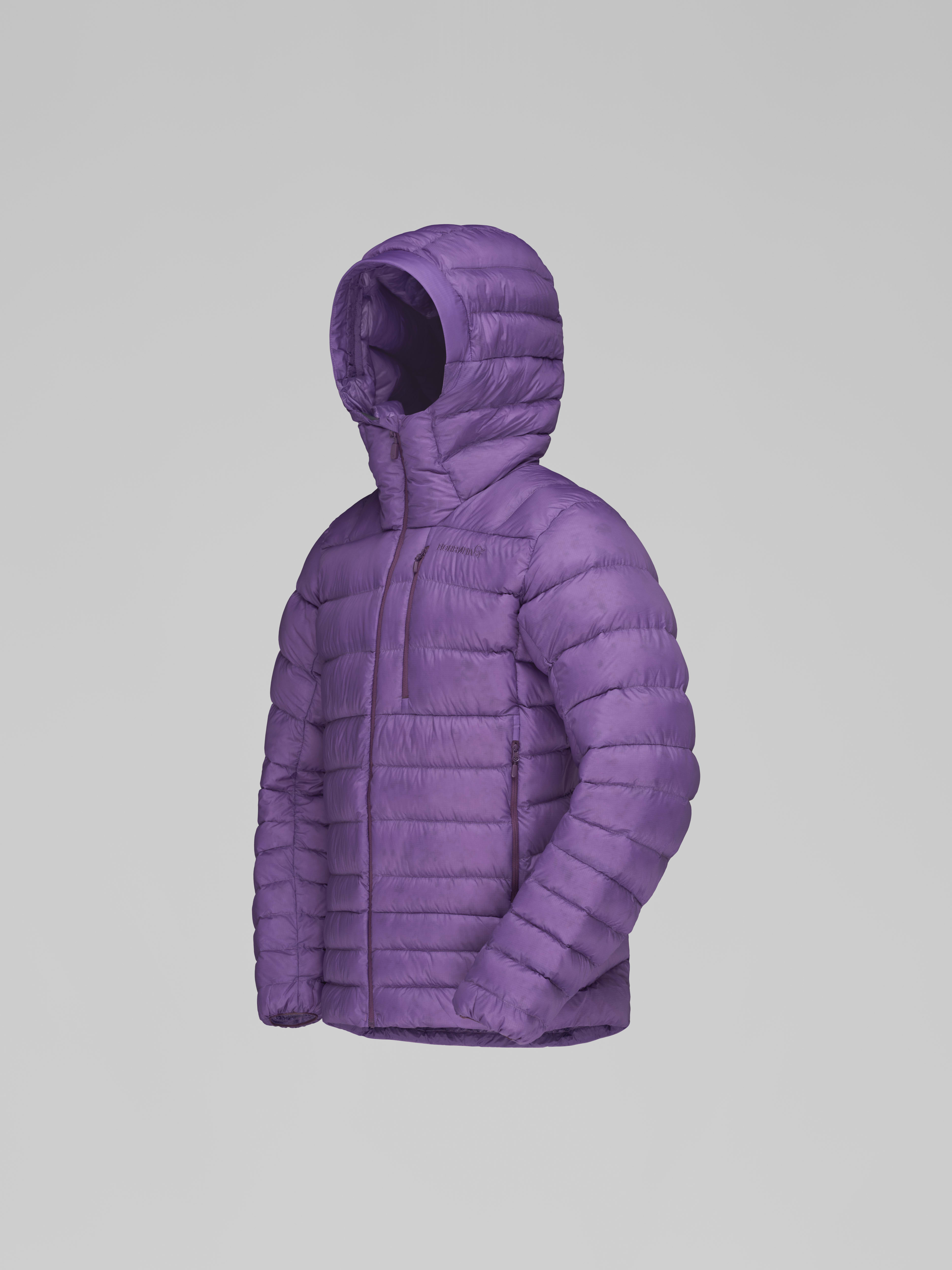 Packshot front left image of lyngen down850 Zip Hood Purple Sapphire
