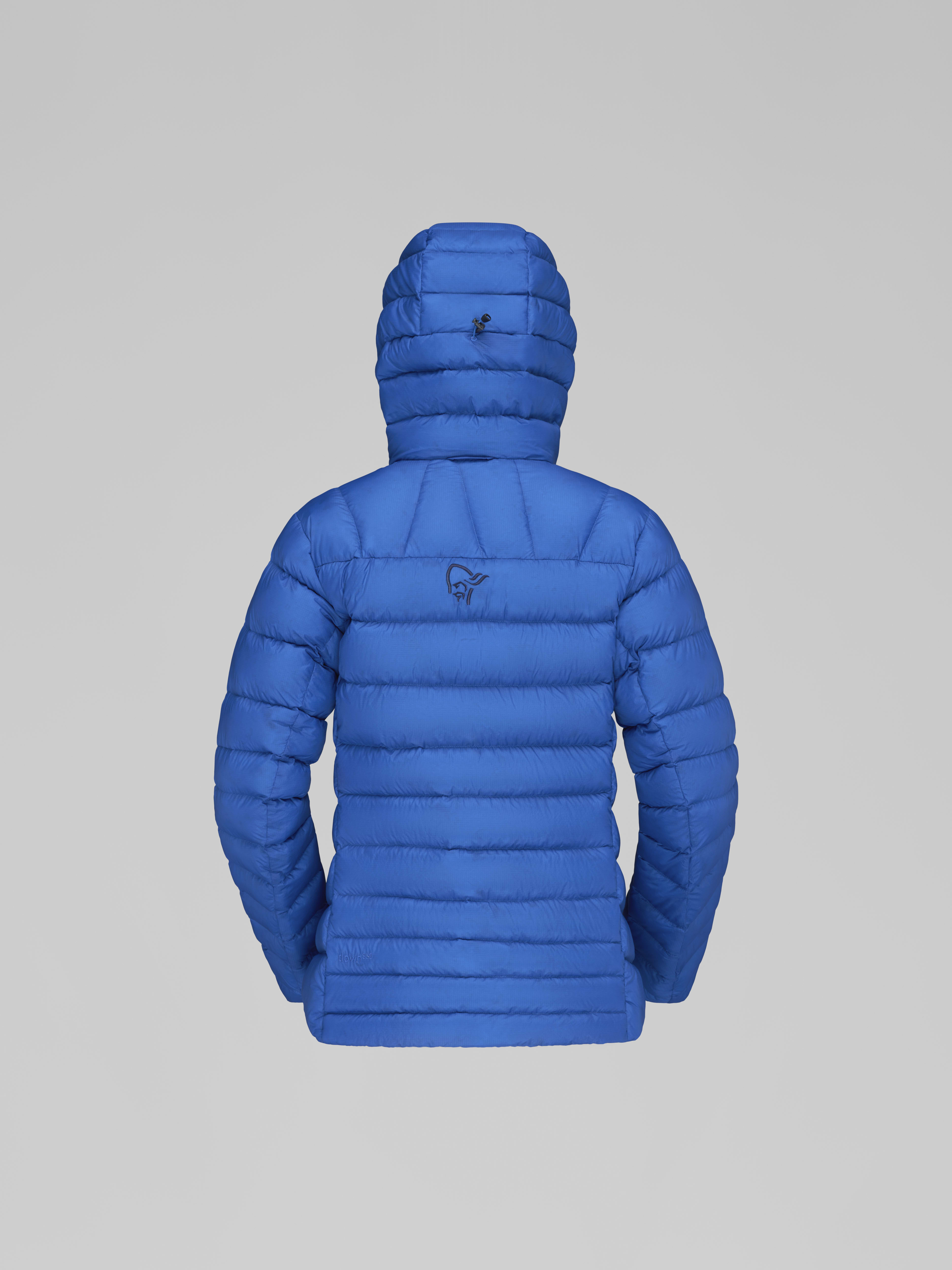 Packshot back image of lyngen down850 Zip Hood Victoria Blue
