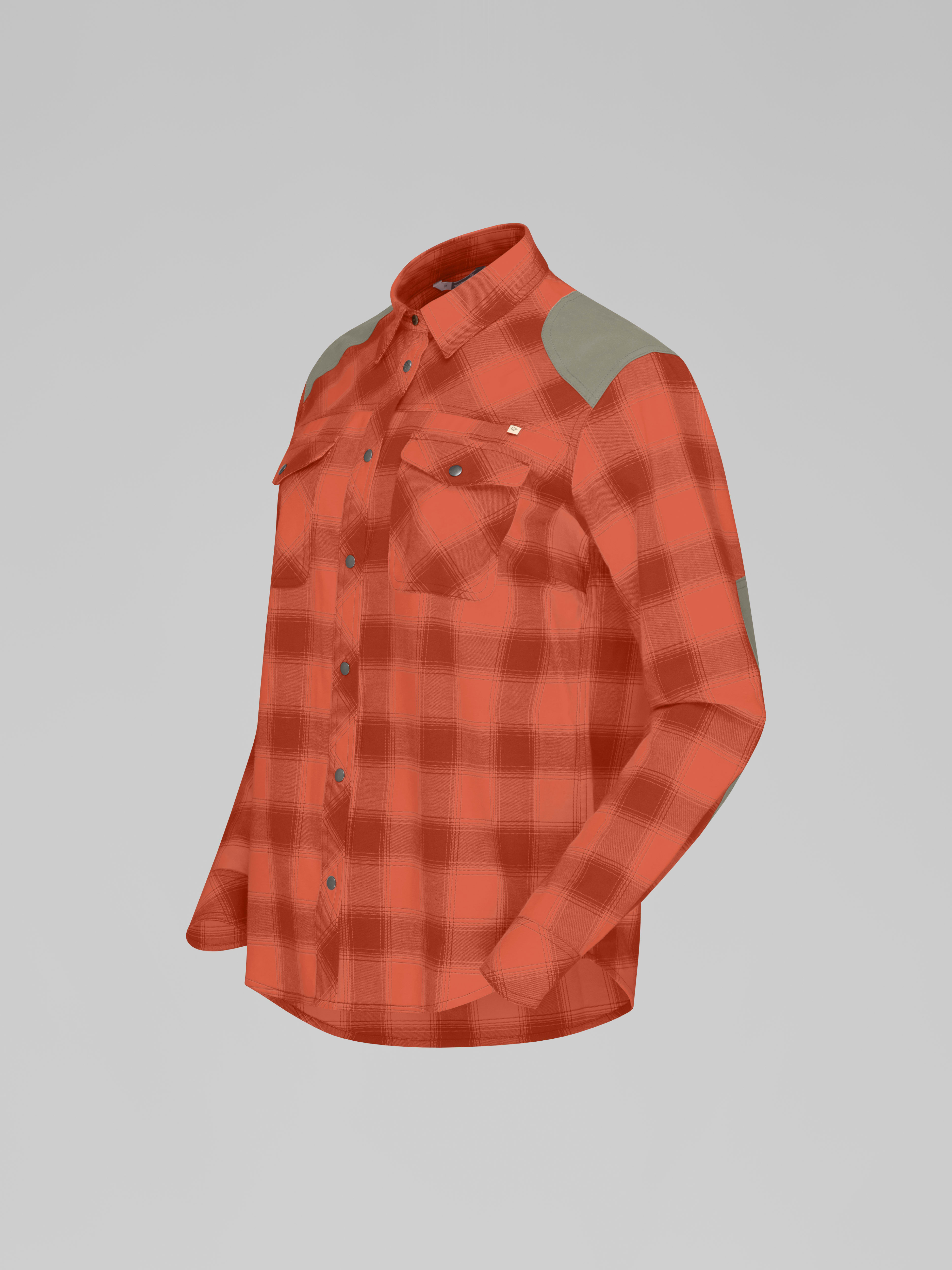 Packshot front left image of svalbard flannel Shirt Orange Alert/Rooibos Tea
