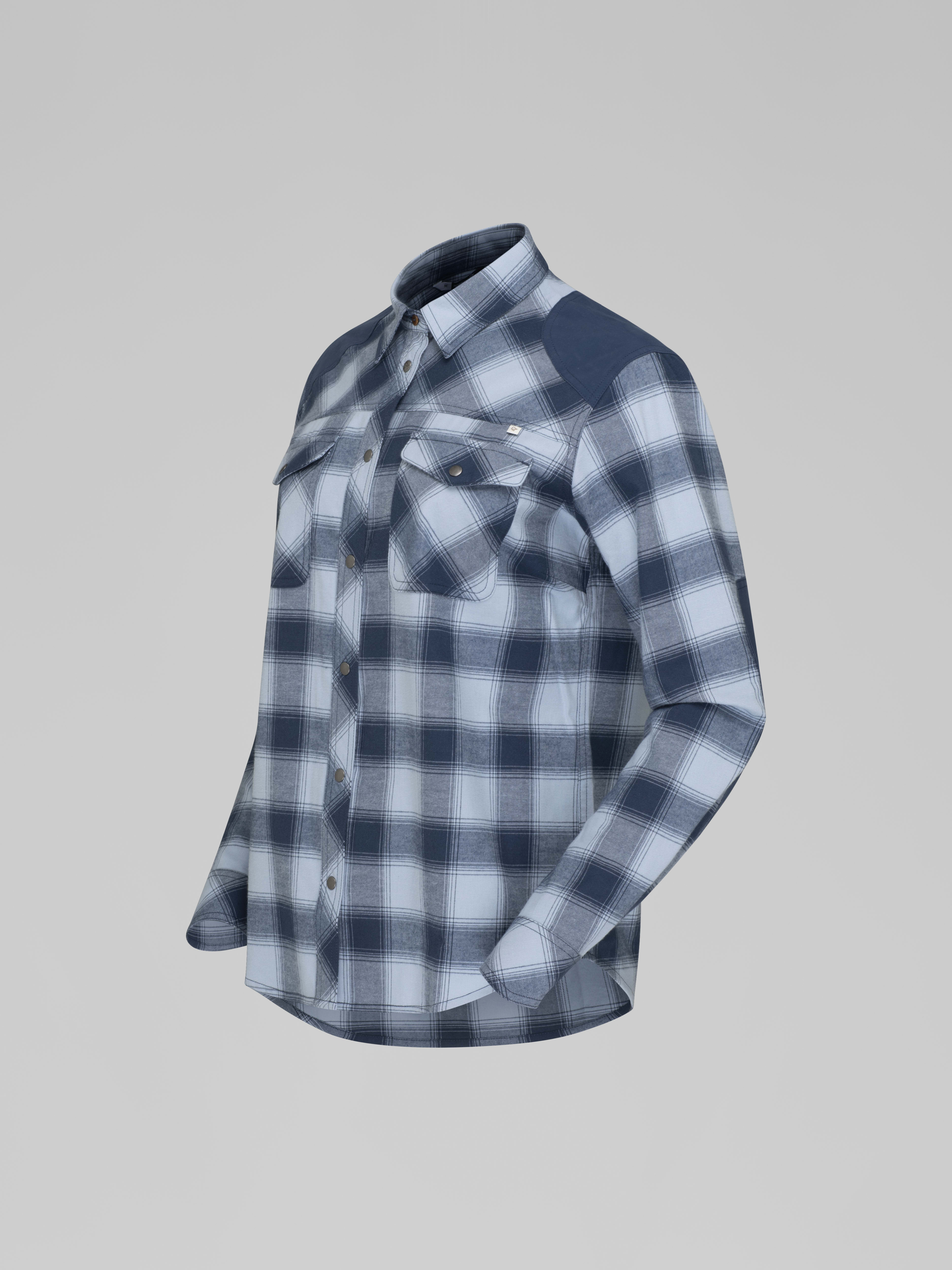 Packshot front left image of svalbard flannel Shirt Blue Fog/Indigo Night