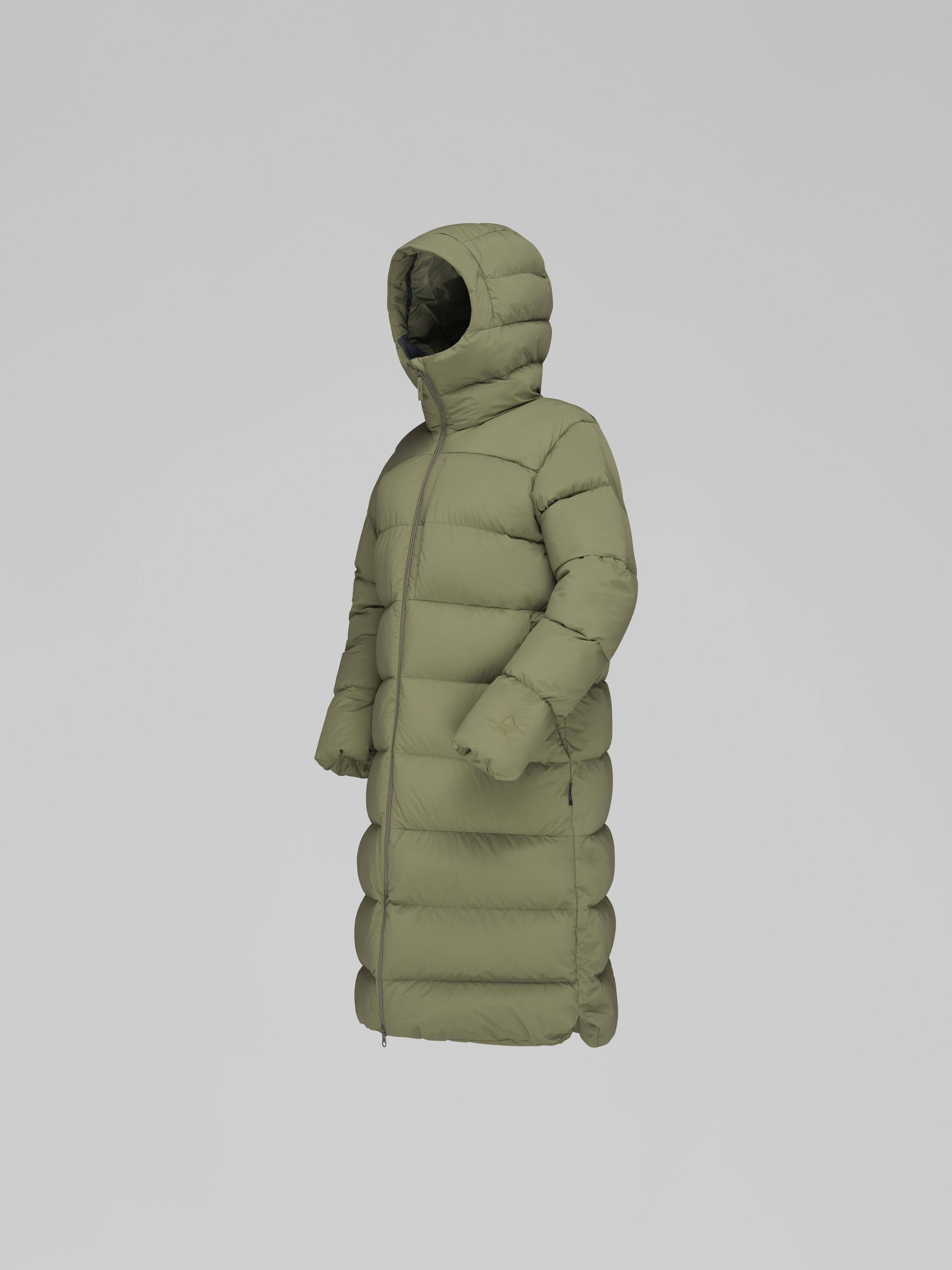 Packshot front left image of femund down700 Coat Deep Lichen Green