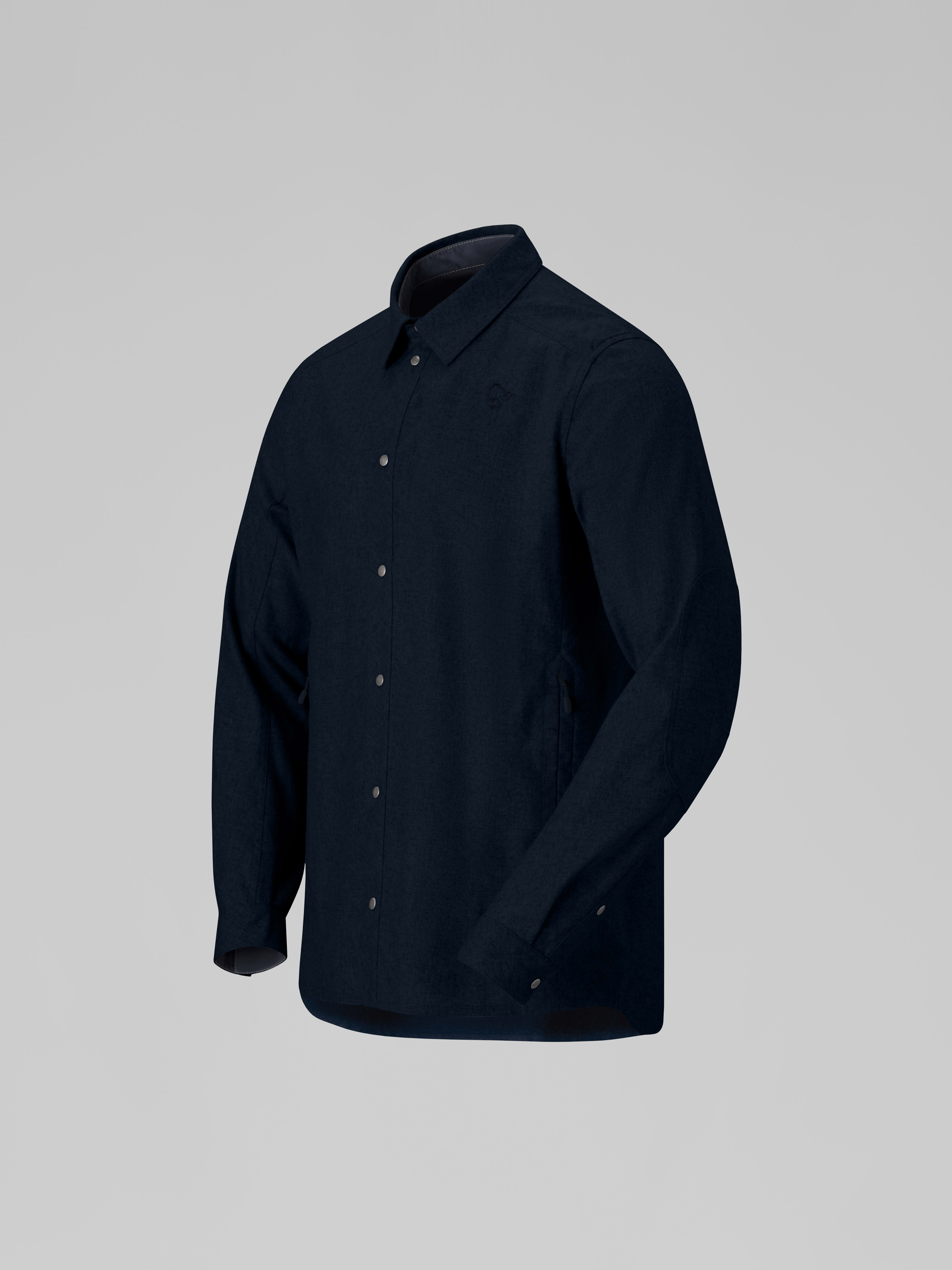 Packshot front left image of femund wool plain Shirt Indigo Night
