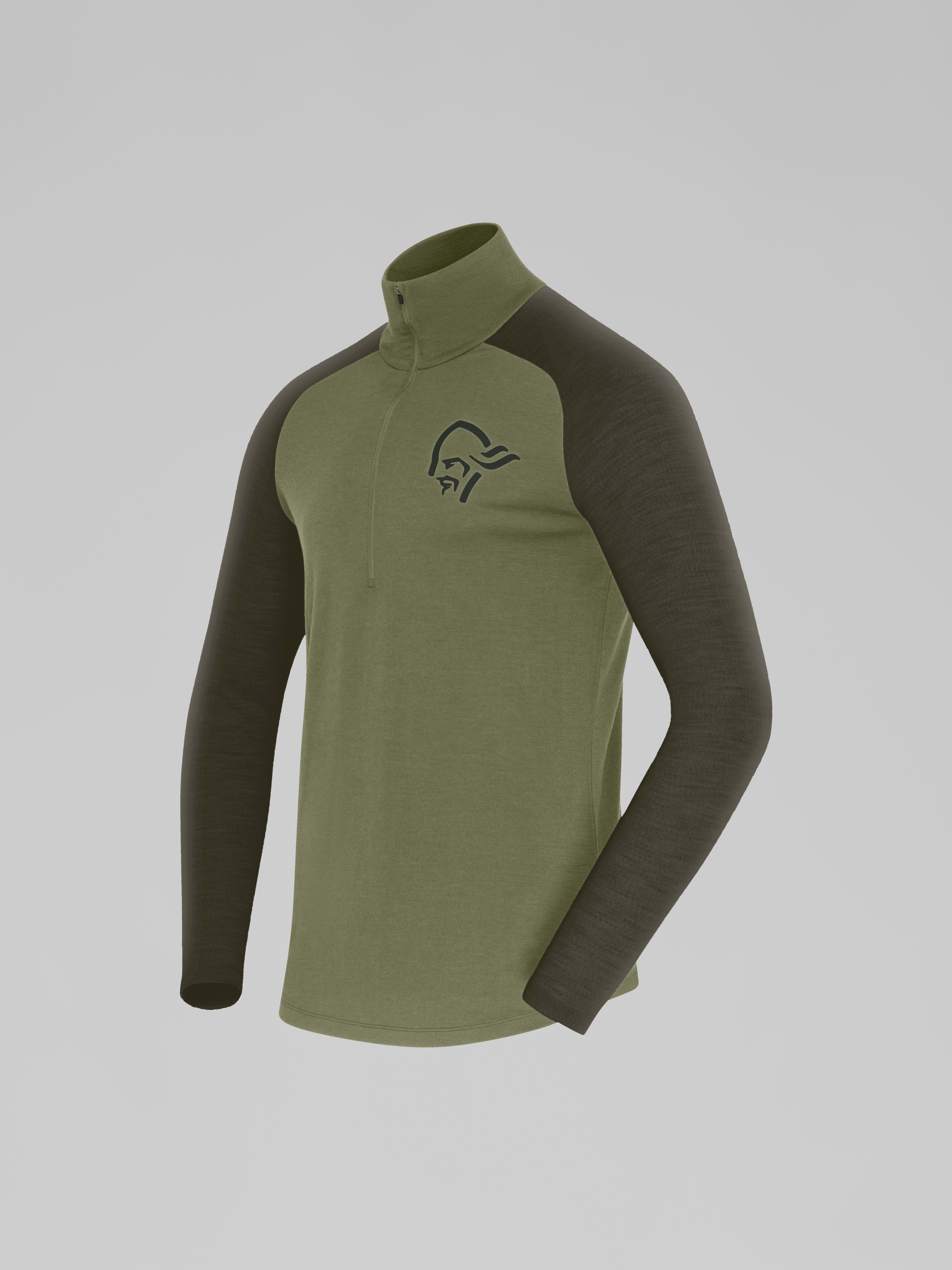 Packshot front left image of femund pureUll Zip Neck Loden Green