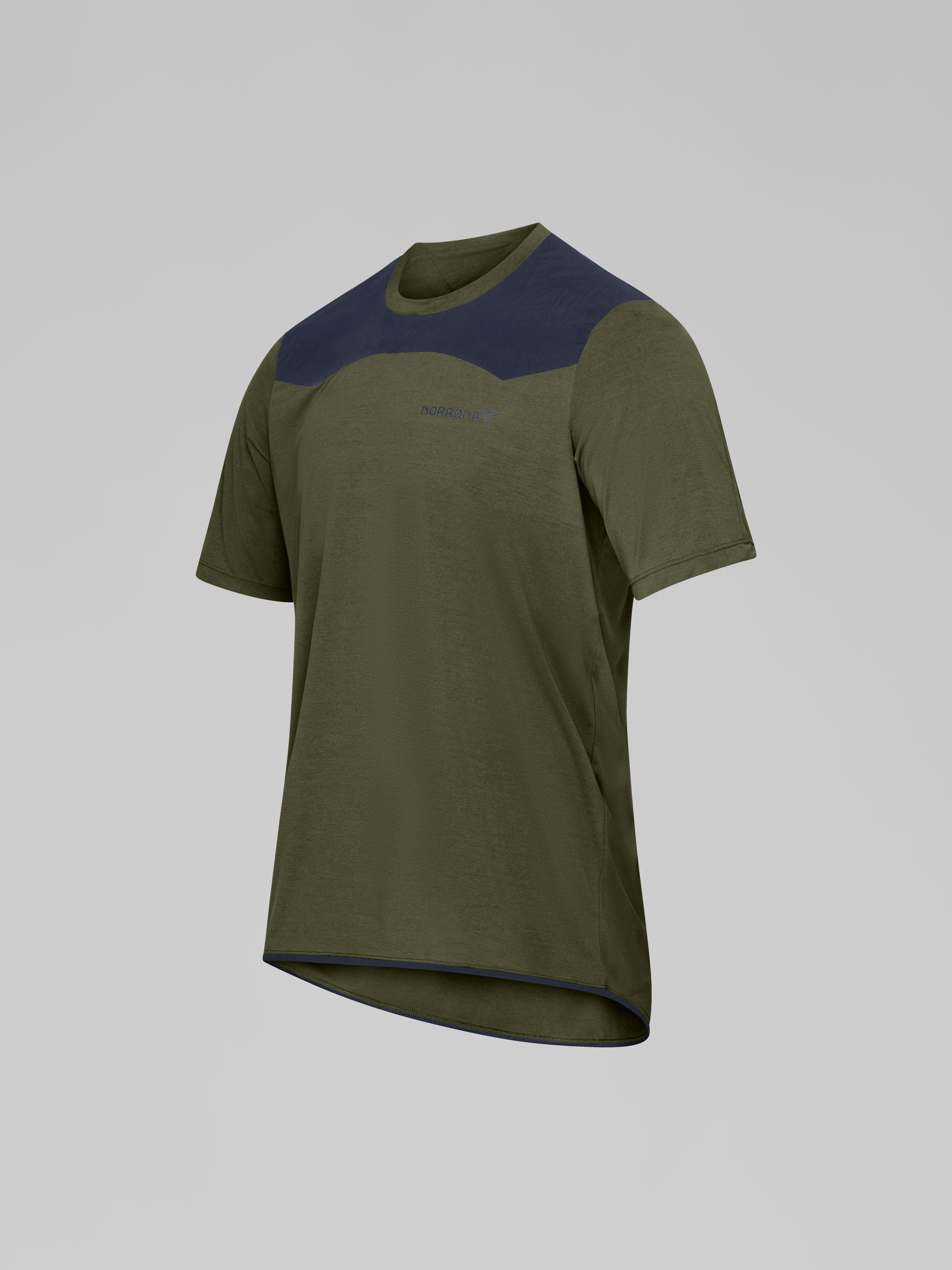 Packshot front left image of skibotn equaliser tech T-shirt Olive Night