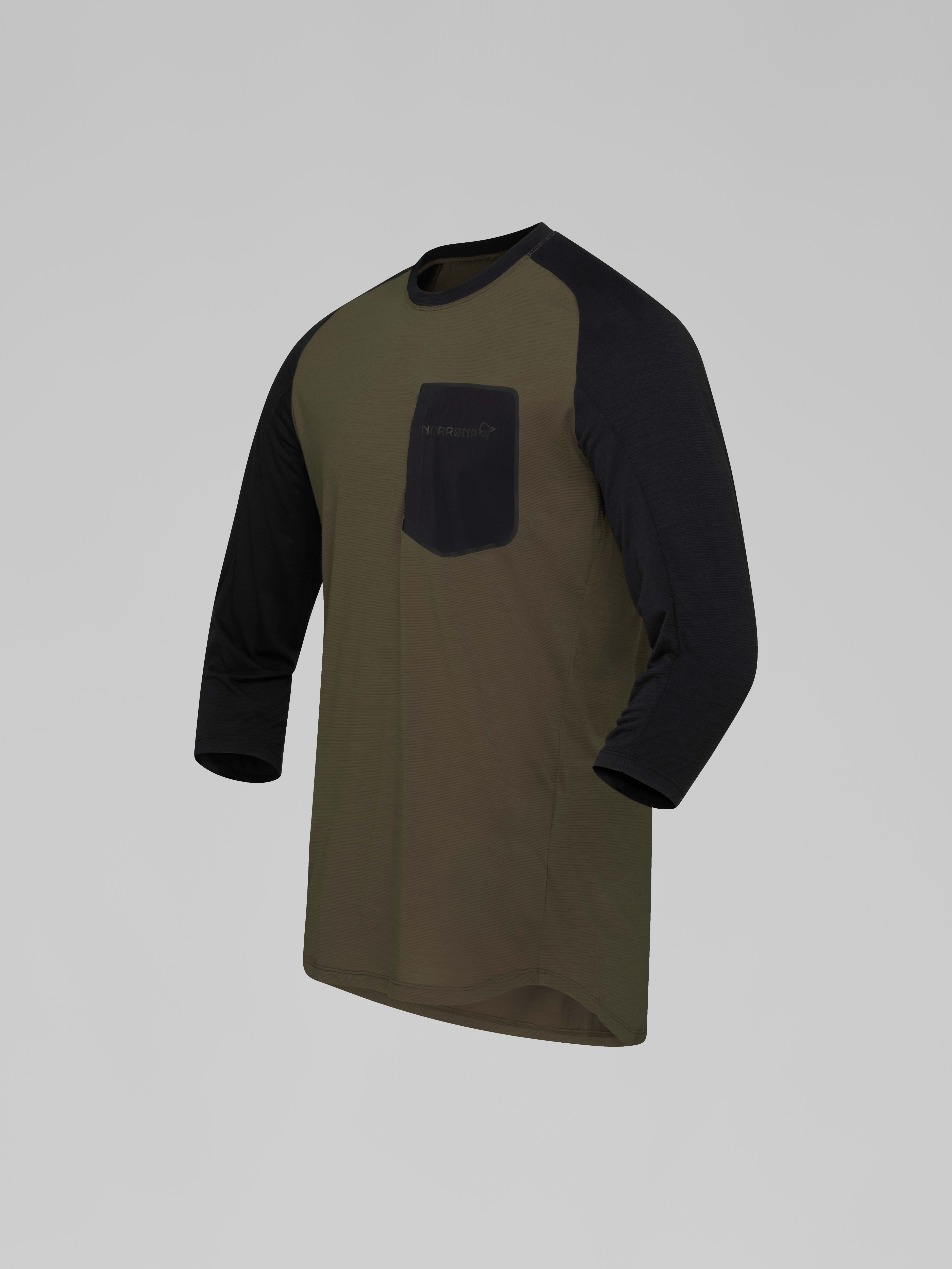 Packshot front left image of skibotn equaliser merino 3/4 T-shirt Olive Night
