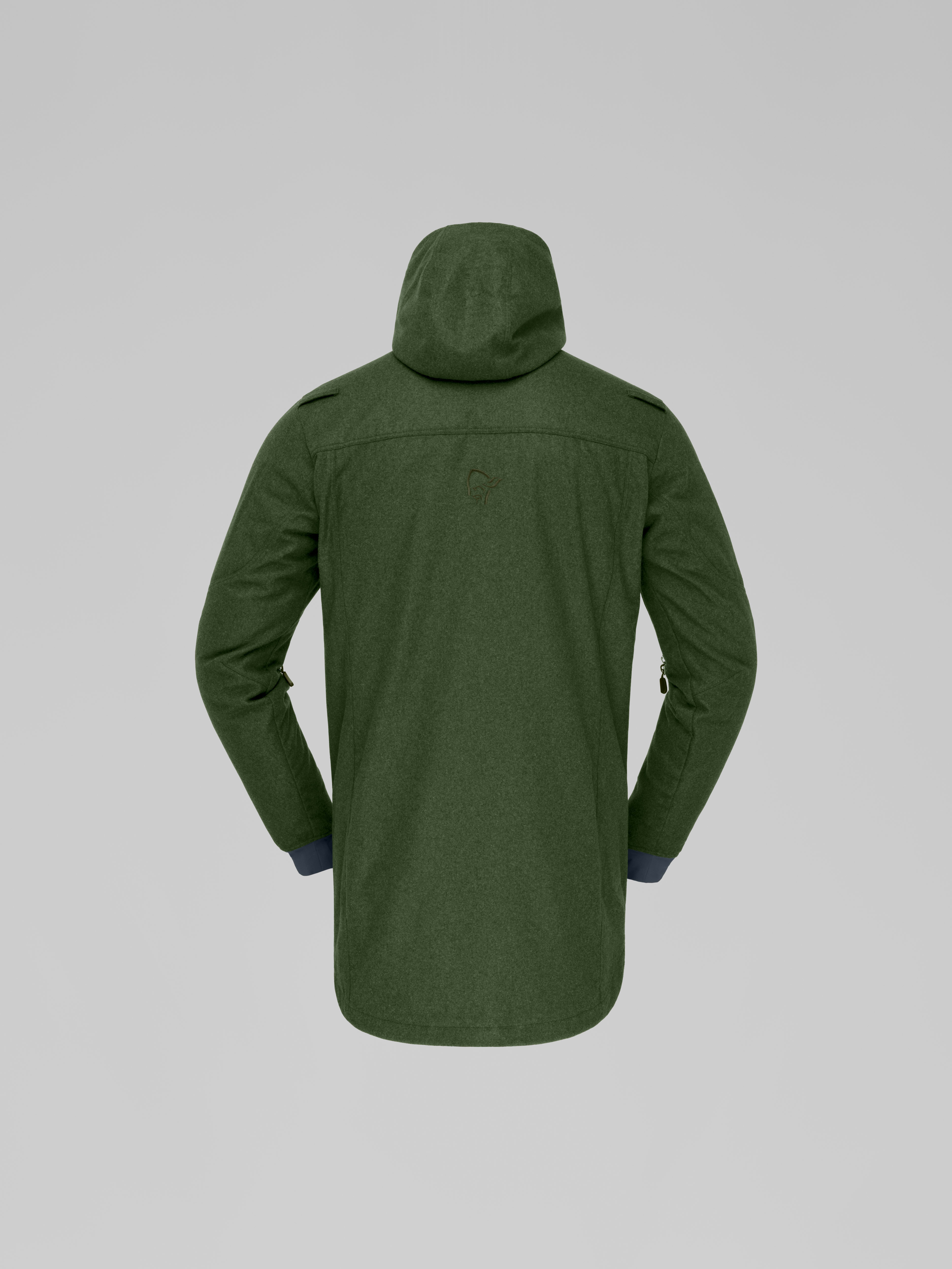Packshot back image of kvinnherad wool Smock Olive Night
