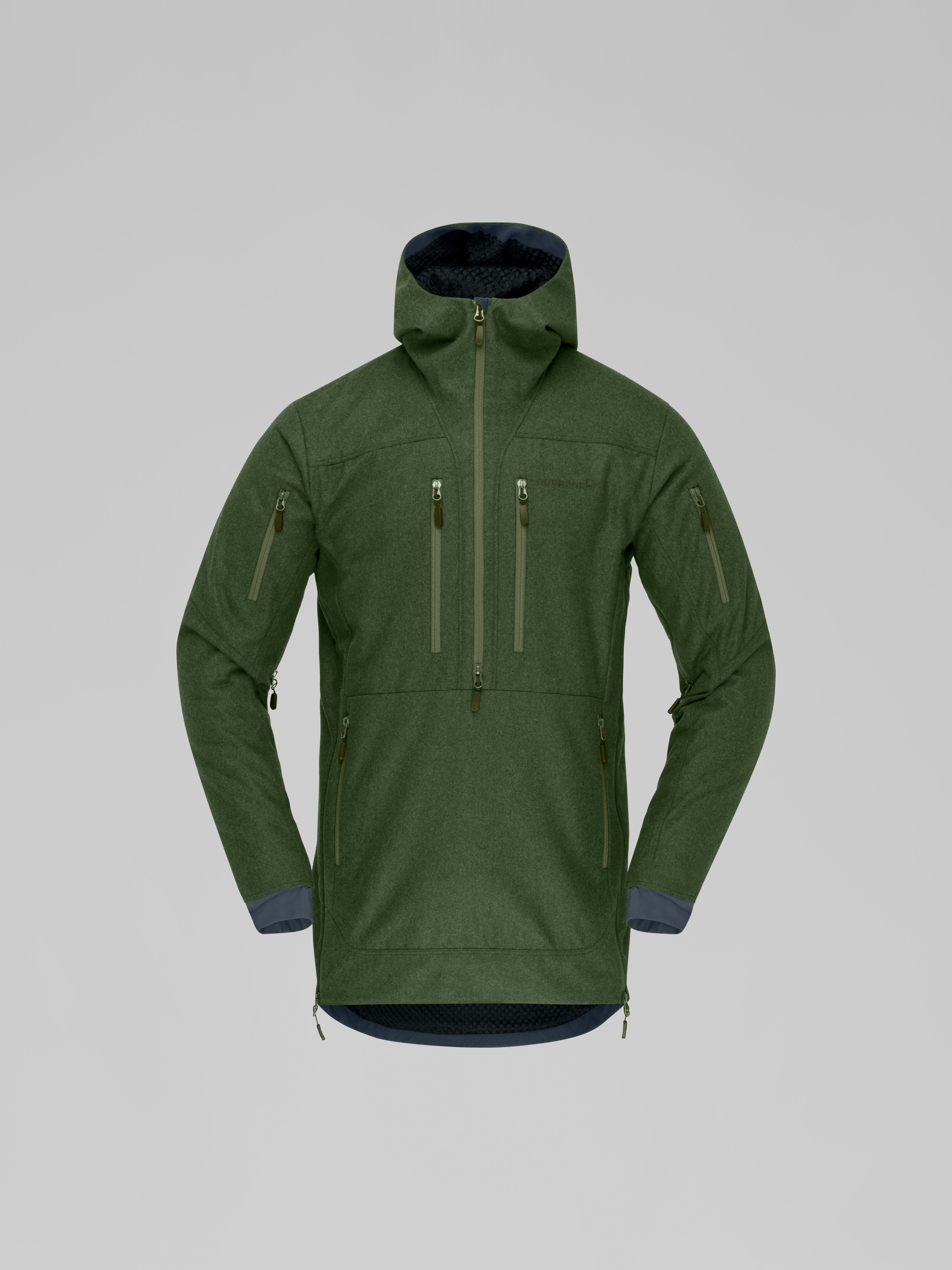 Packshot front image of kvinnherad wool Smock Olive Night