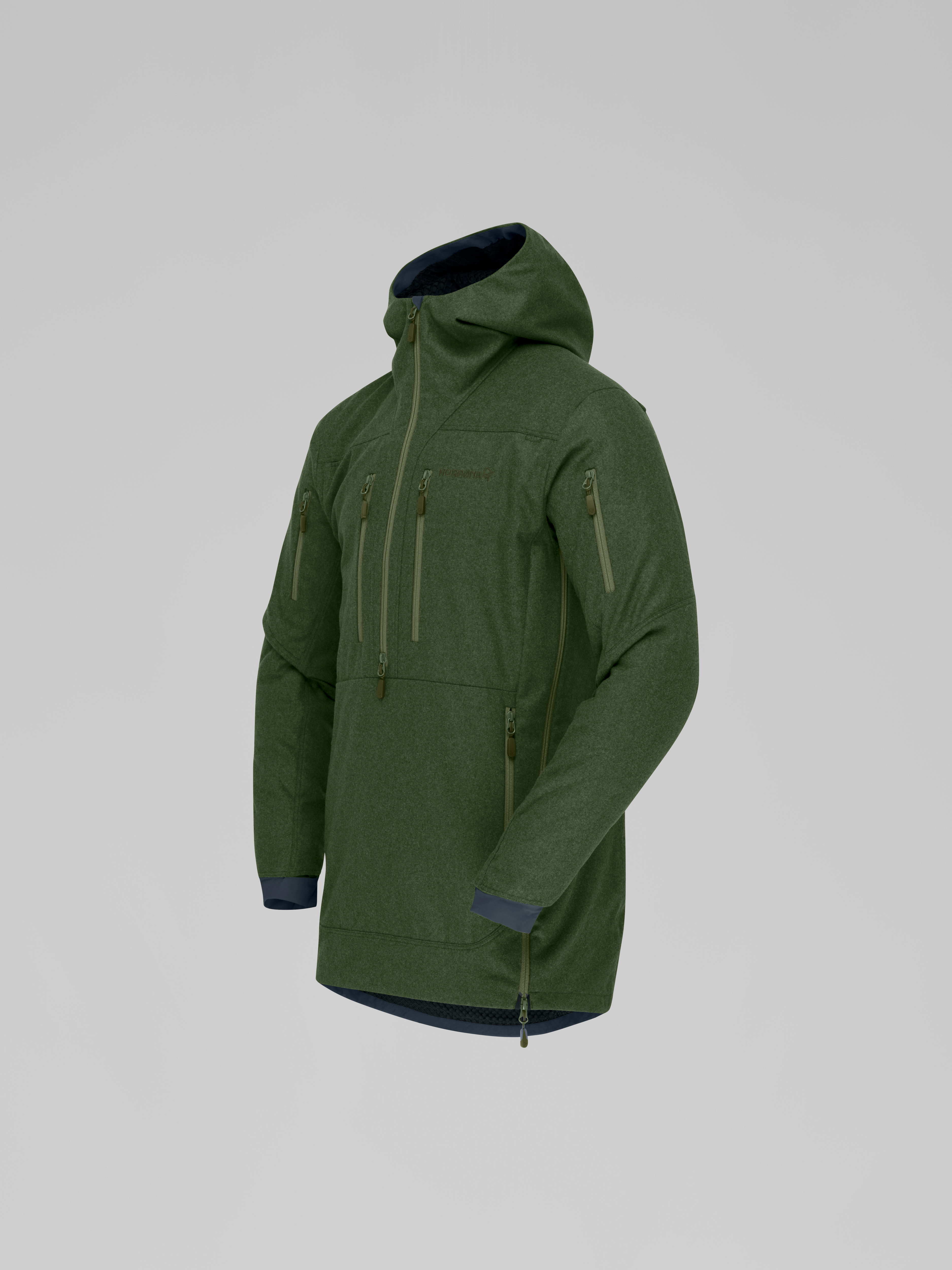 Packshot front left image of kvinnherad wool Smock Olive Night