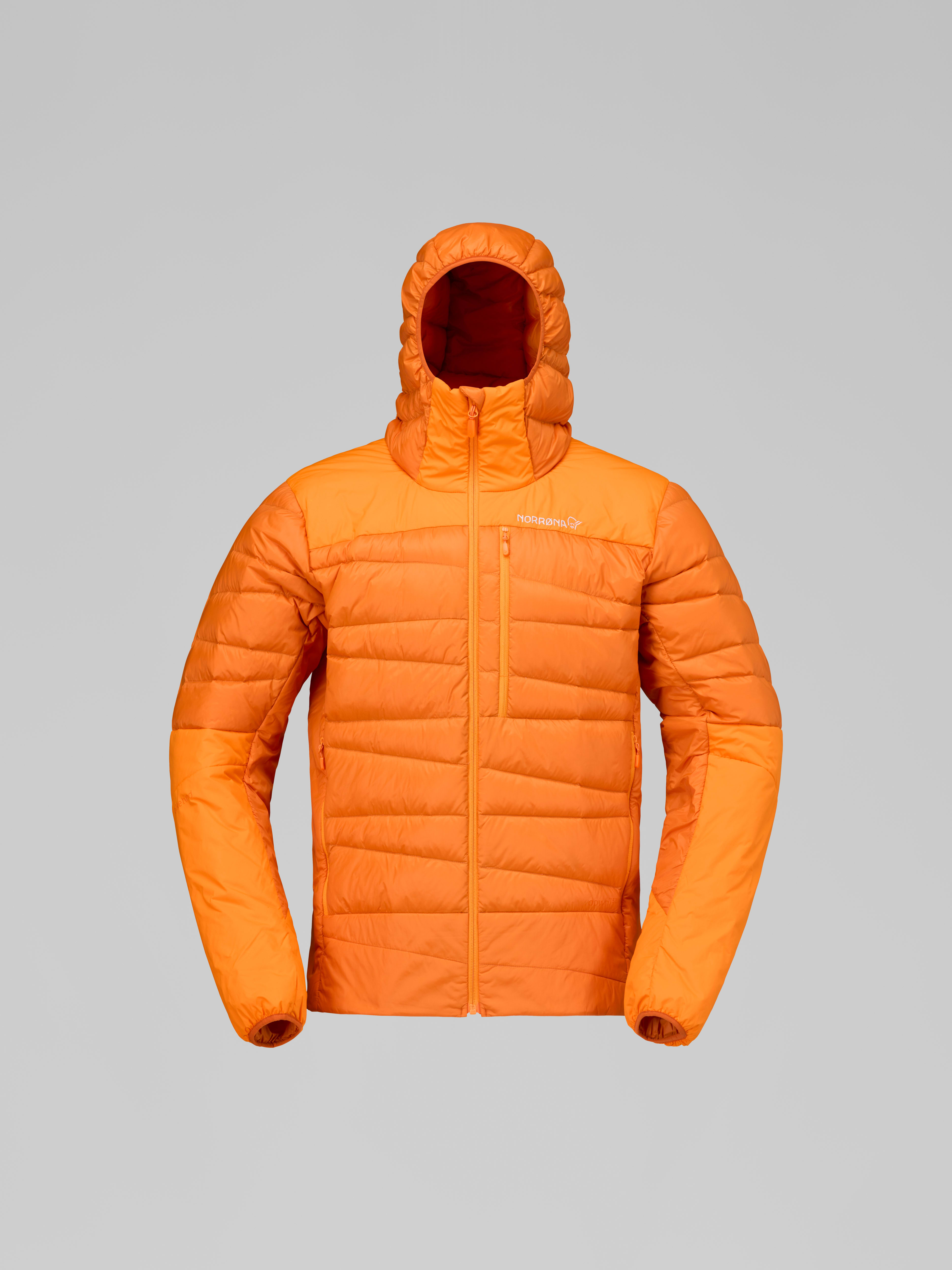 Packshot front image of falketind down750 Zip Hood Gold Flame