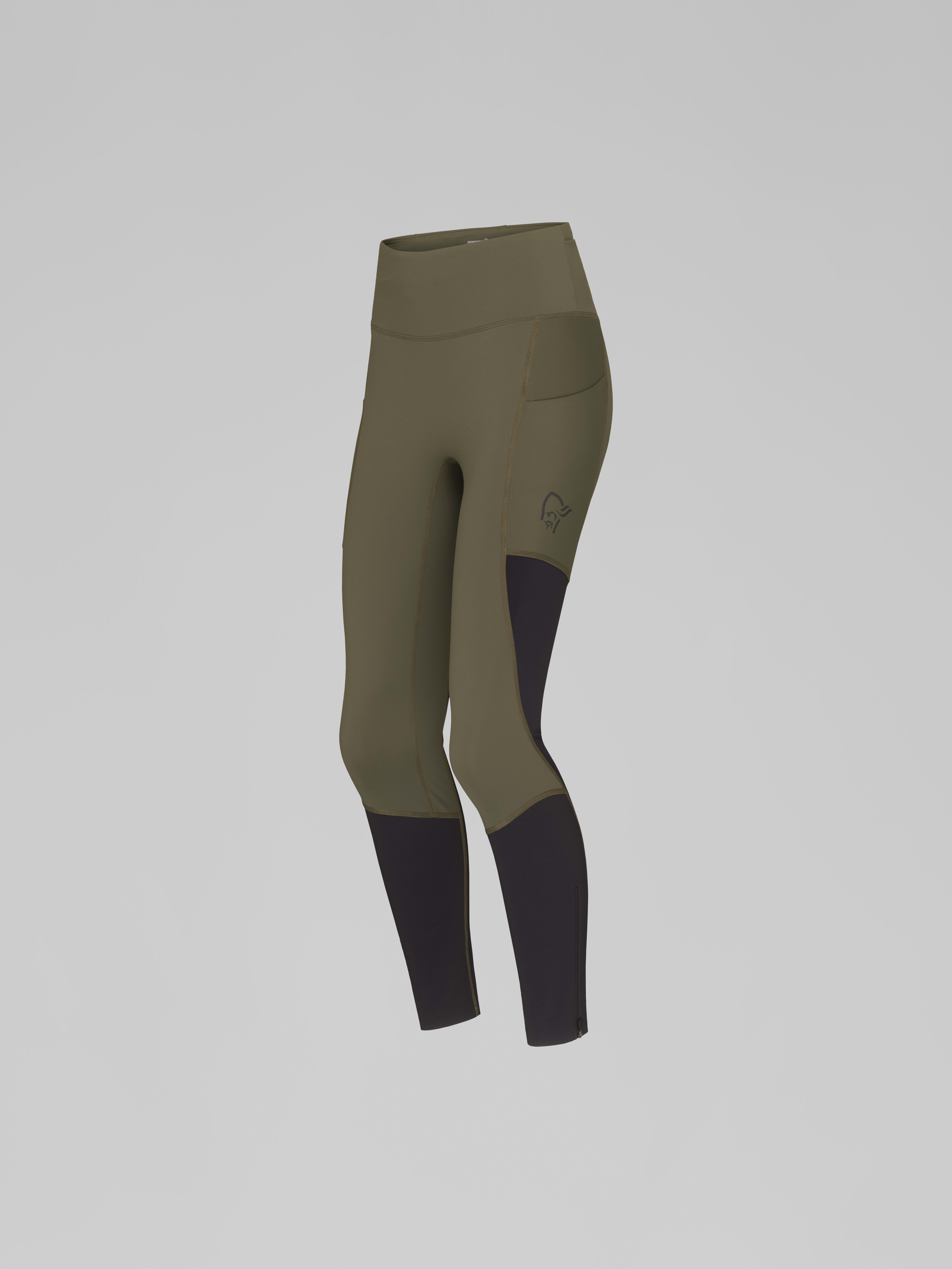 Packshot front left image of senja equaliser stretch Tights Olive Night/Caviar
