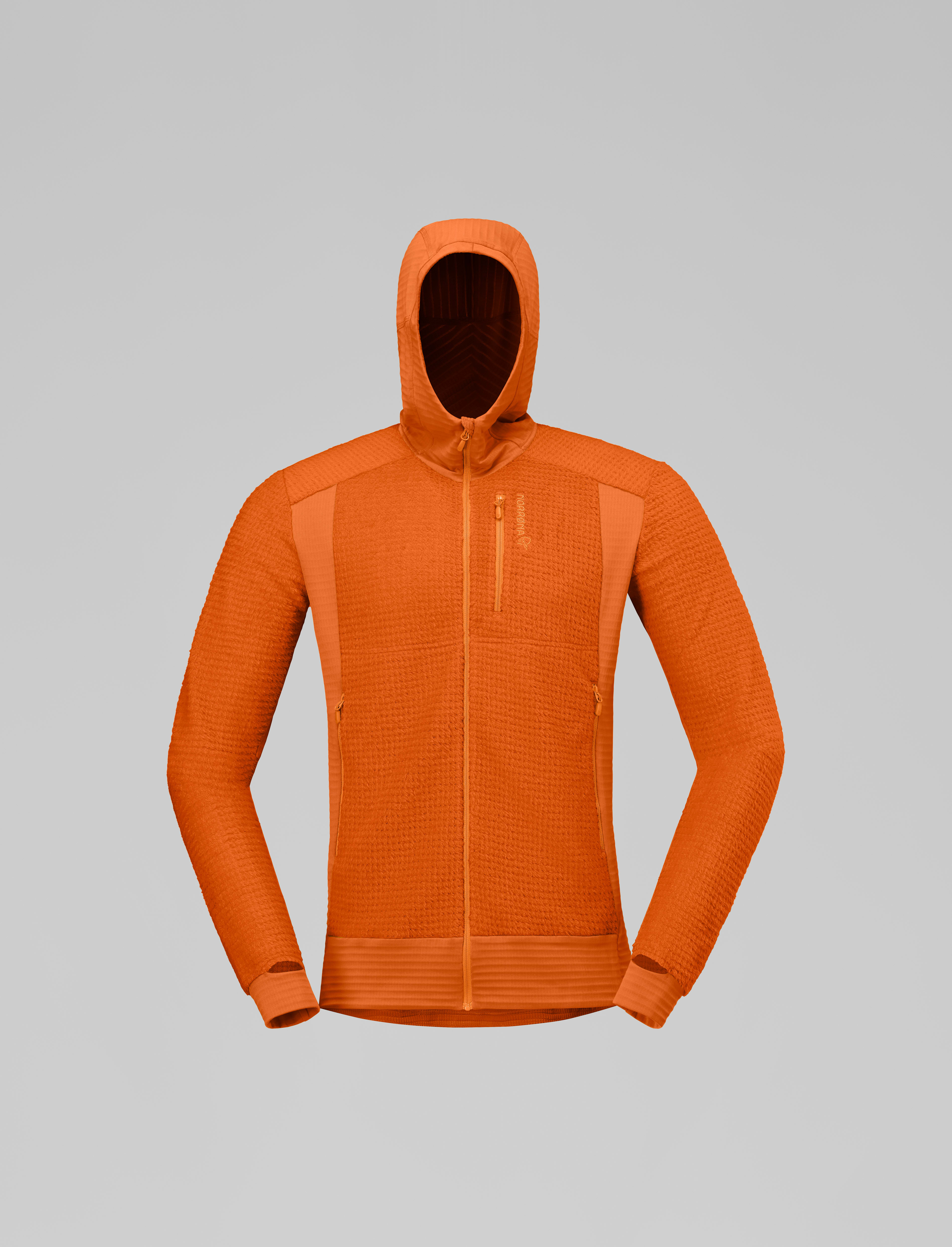 Packshot front image of falketind Alpha120 Zip Hood Gold Flame