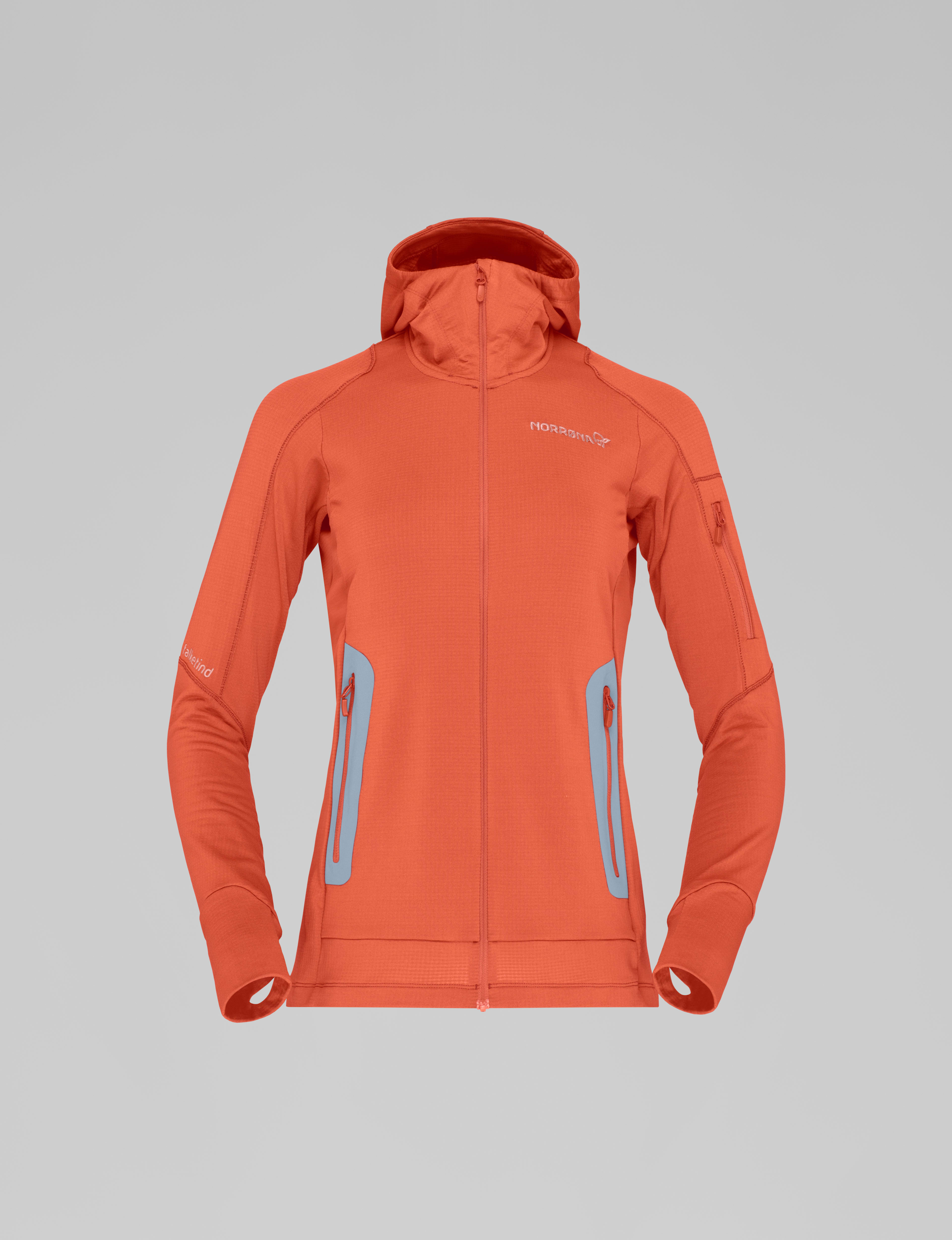 Packshot front image of falketind Power Grid Zip Hood Orange Alert