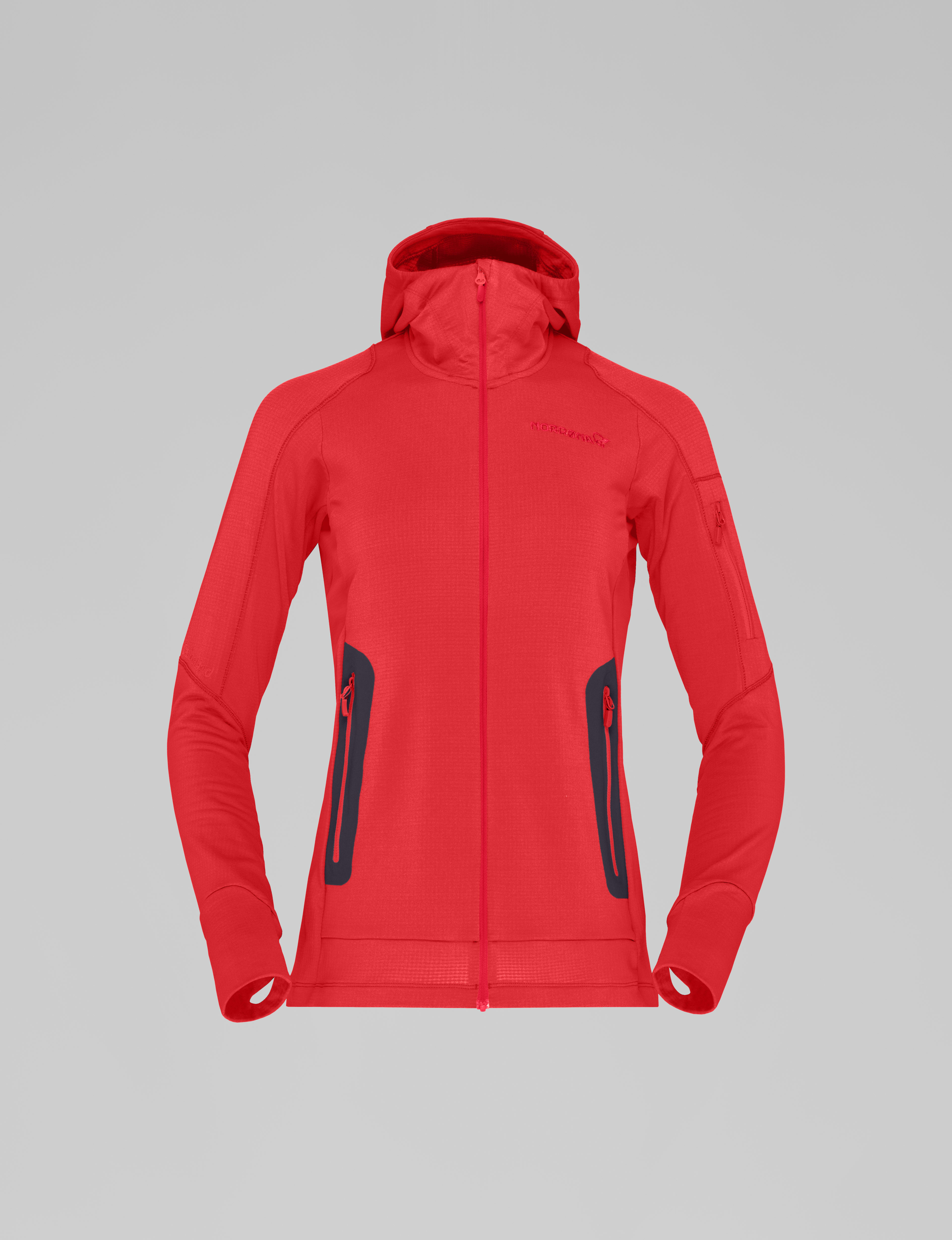Packshot front image of falketind Power Grid Zip Hood Aura Orange