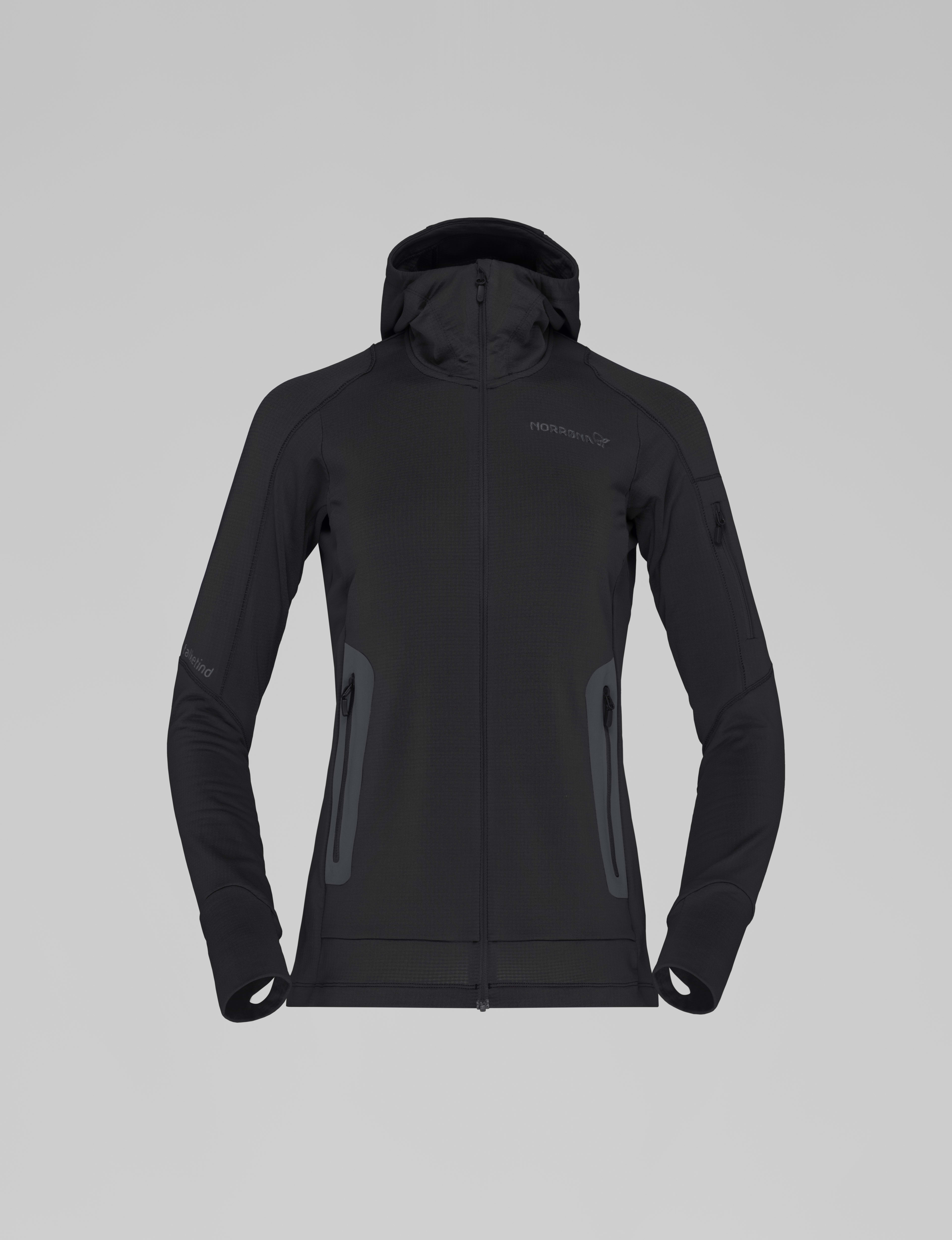 Packshot front image of falketind Power Grid Zip Hood Caviar Black