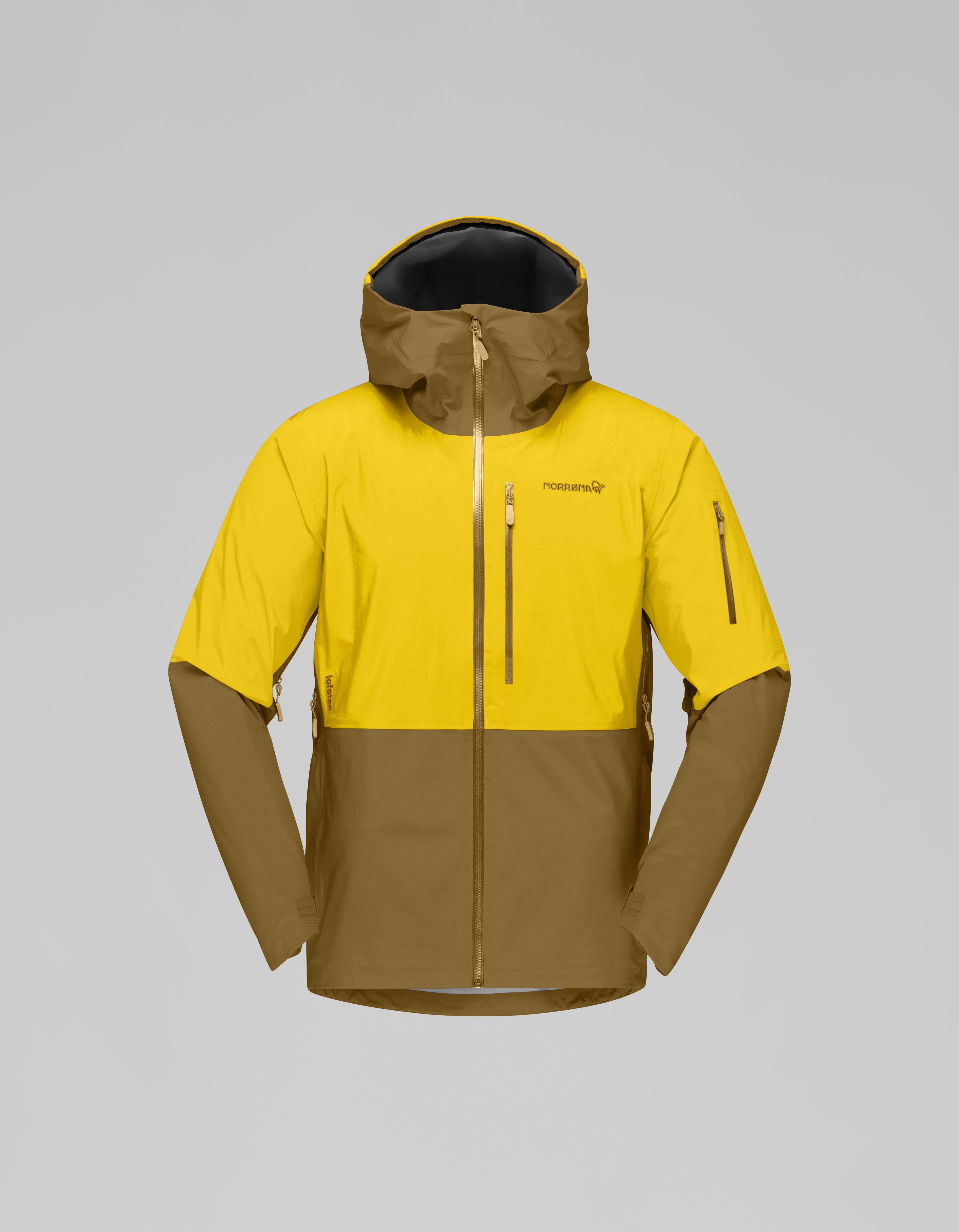 Packshot front image of lofoten Gore-Tex Jacket Sulphur/Camelflage