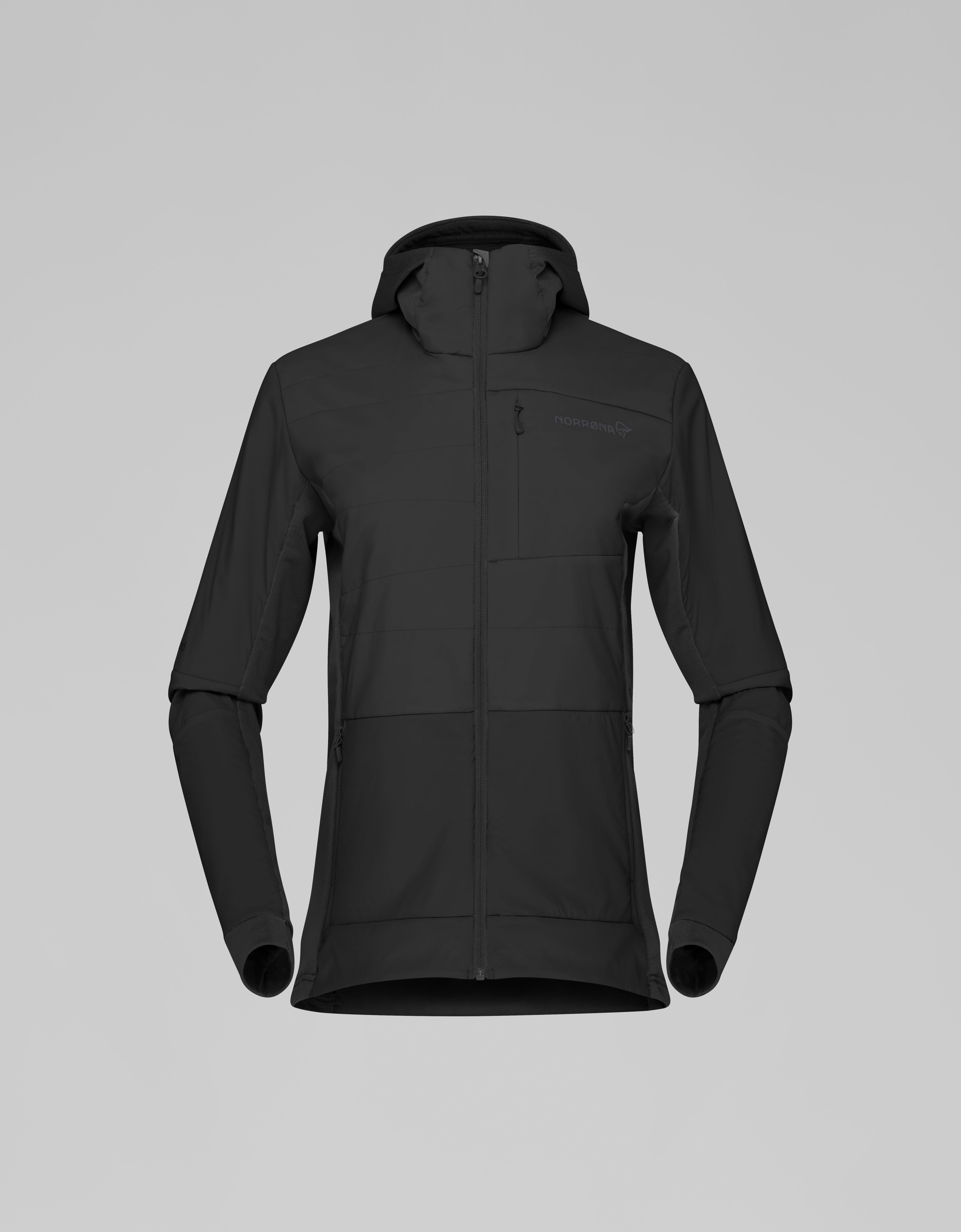 Packshot front image of falketind Alpha90 insulated Zip Hood Caviar Black