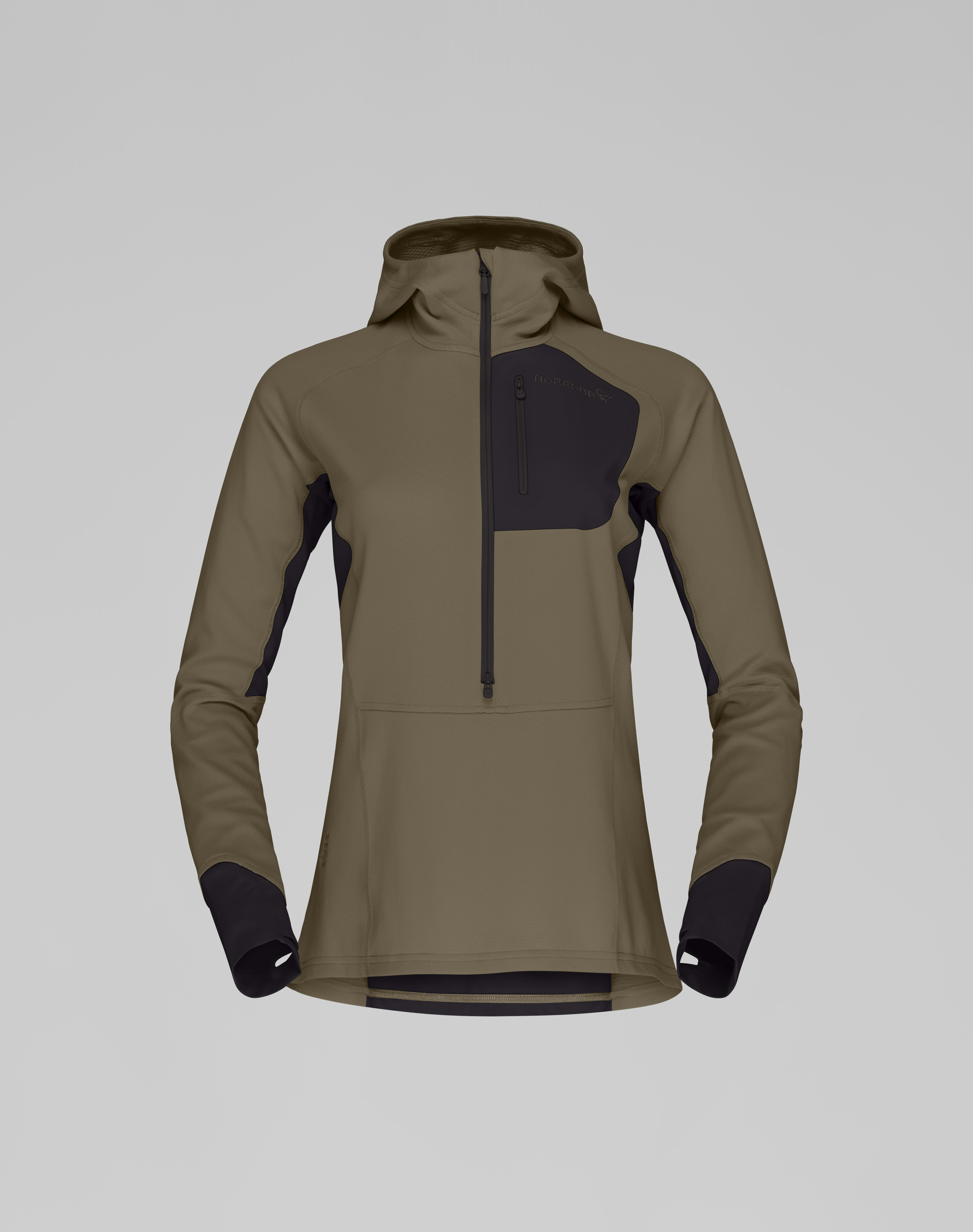 Packshot front image of senja warm1 Hood Olive Night