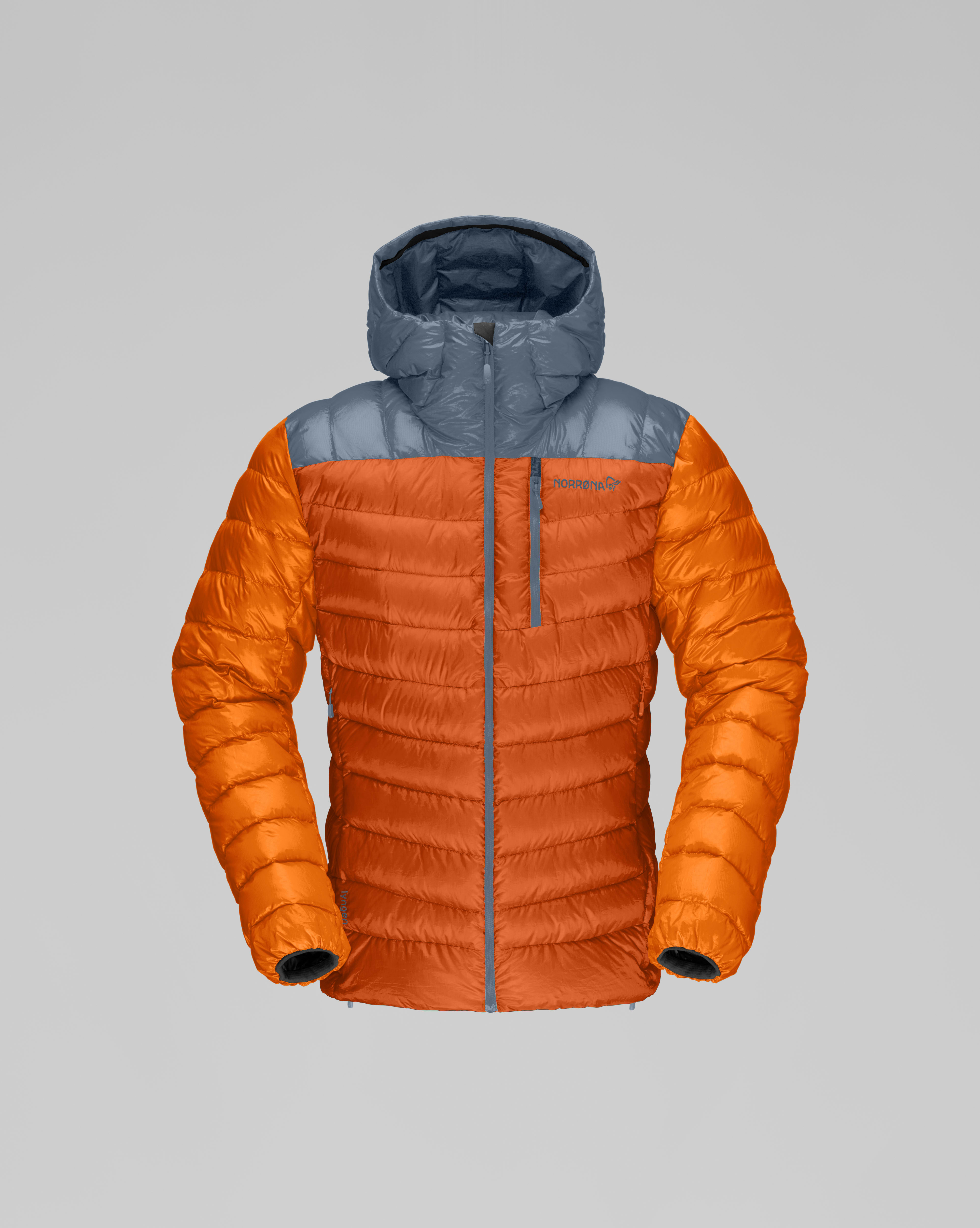 Packshot front image of lyngen down850 Hood Gold Flame