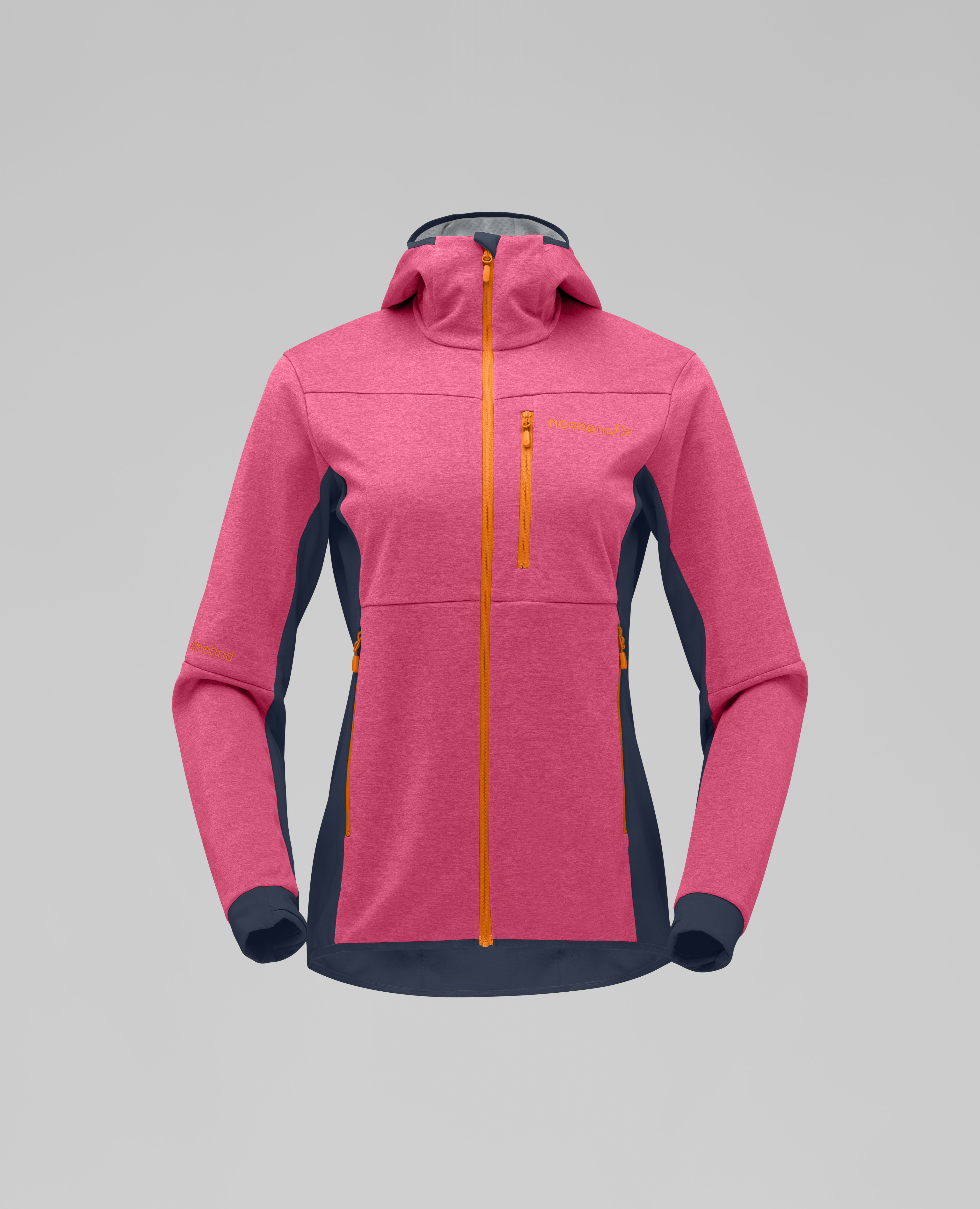 Packshot front image of falketind warm2 Octa Hood Honeysuckle/Indigo Night