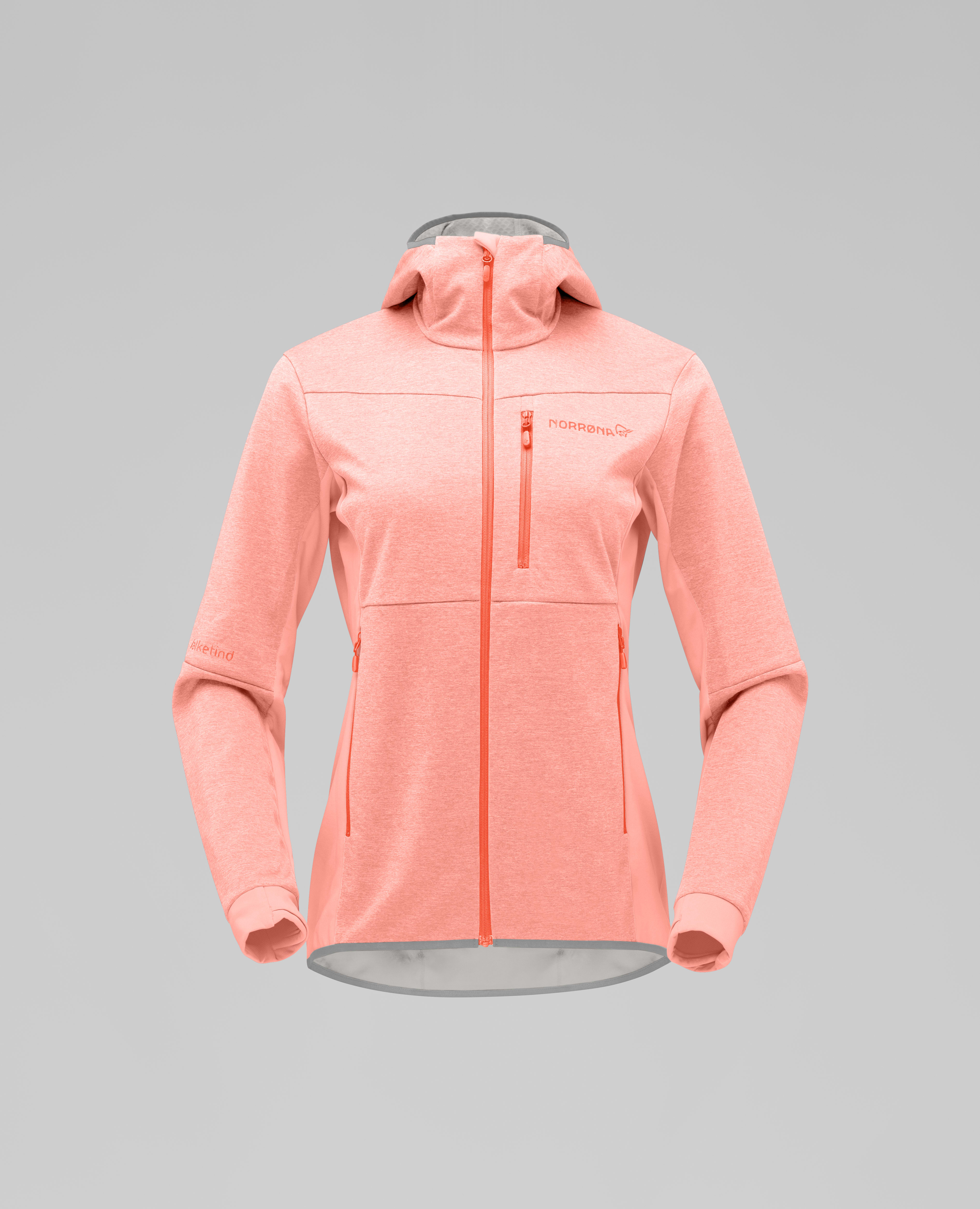 Packshot front image of falketind warm2 Octa Hood Orange Alert/Peach Amber
