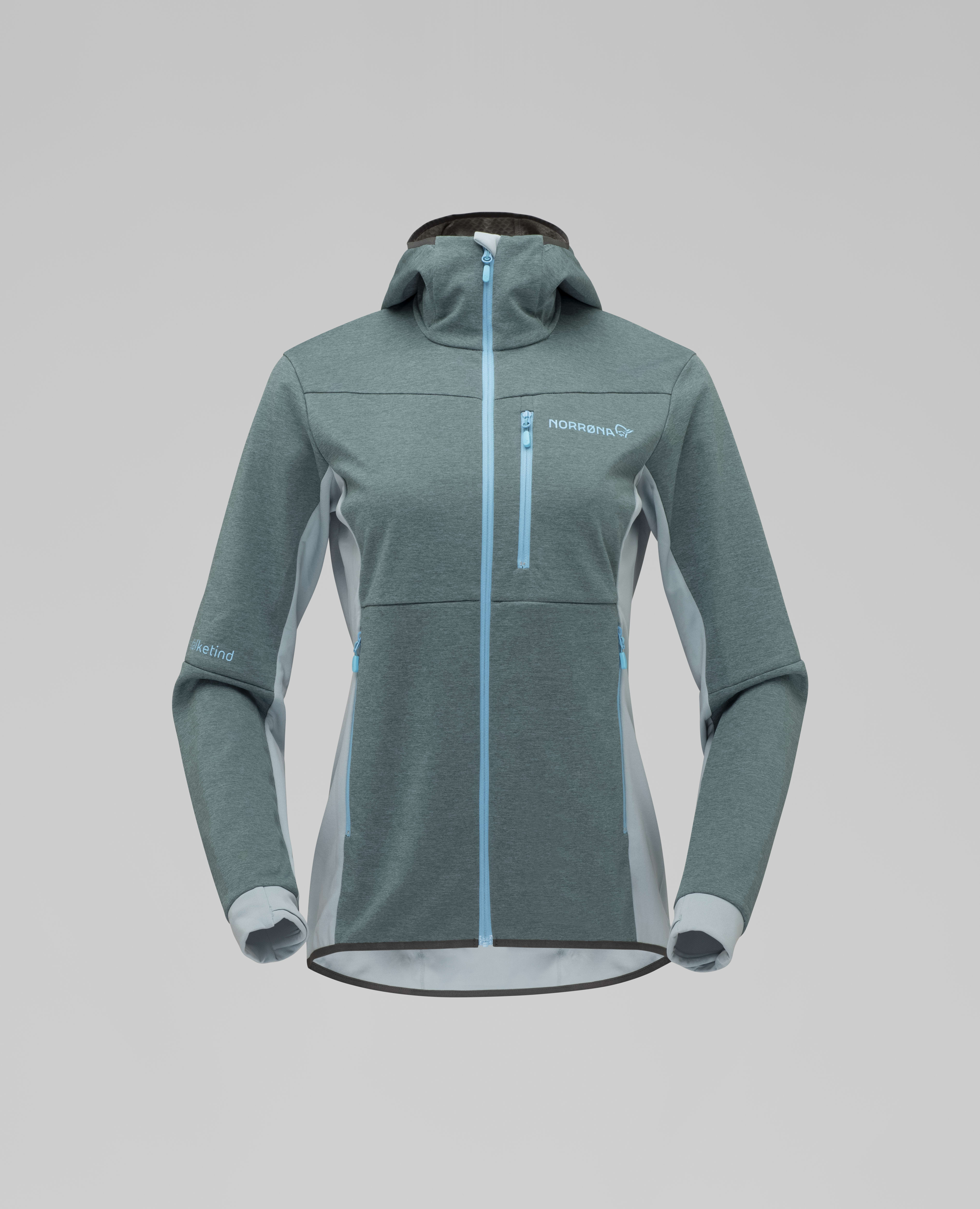 Packshot front image of falketind warm2 Octa Hood North Atlantic/Tourmaline