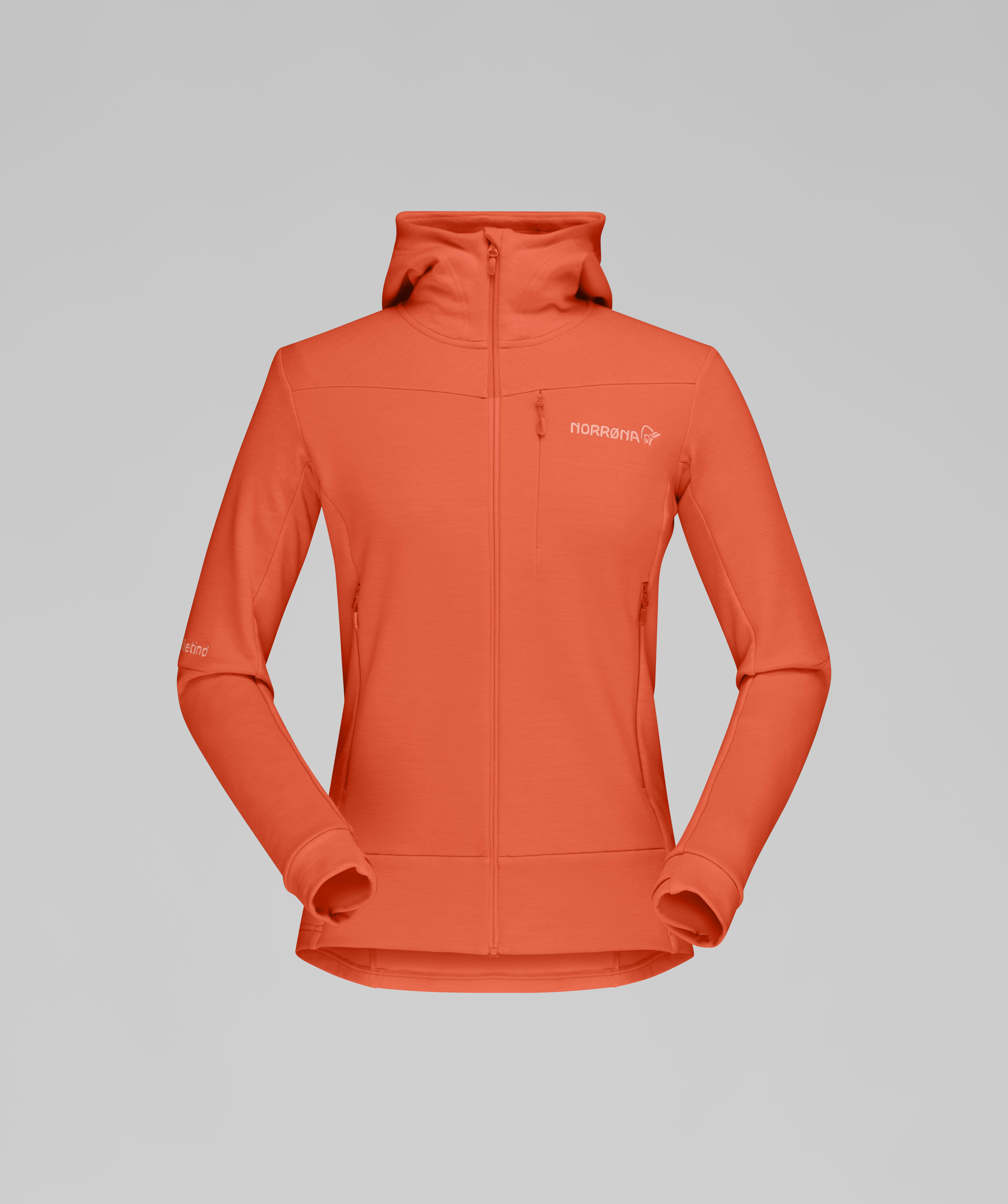 Packshot front image of falketind warmwool2 stretch  Zip Hood Orange Alert