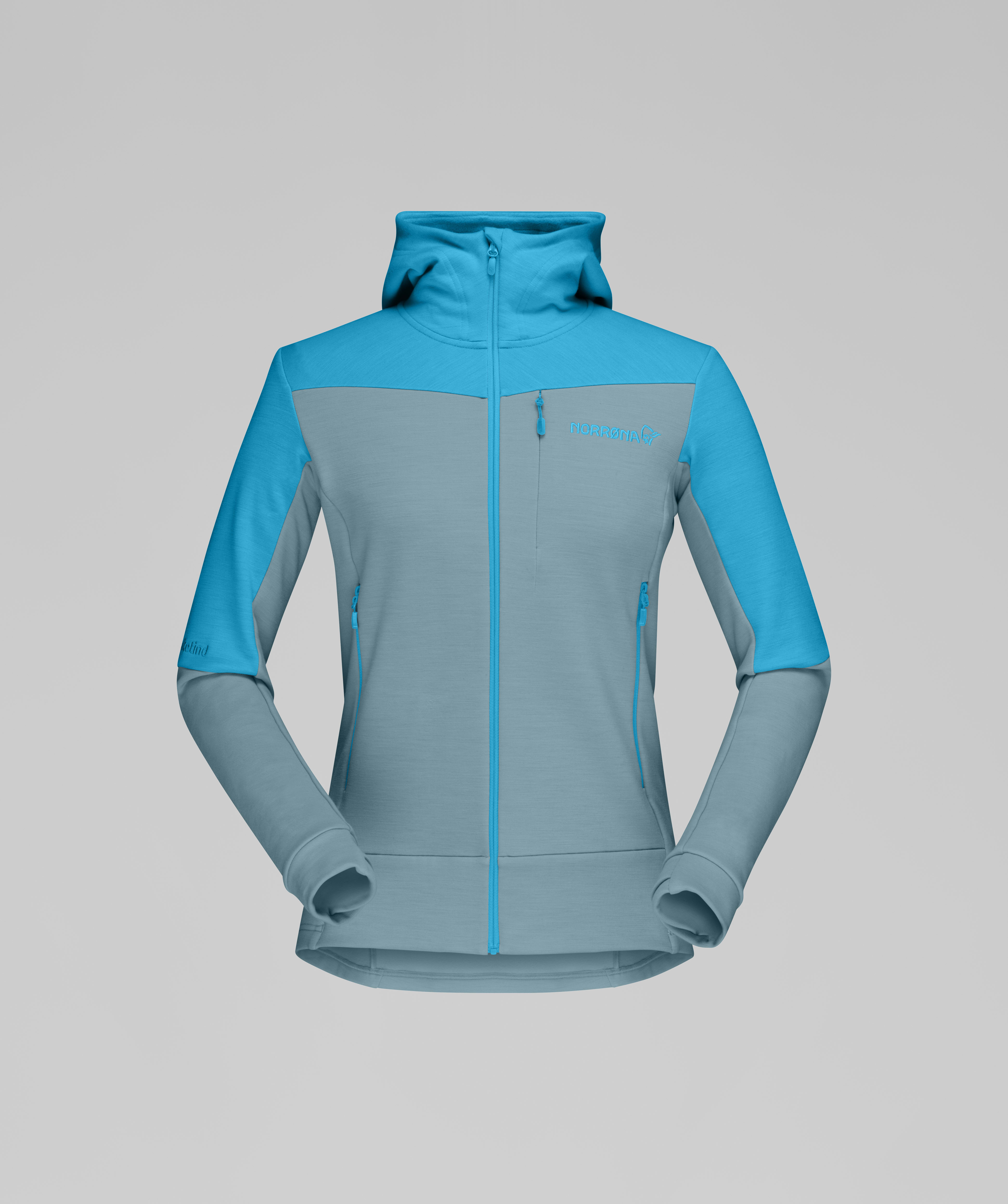 Packshot front image of falketind warmwool2 stretch  Zip Hood Aquarius/Tourmaline