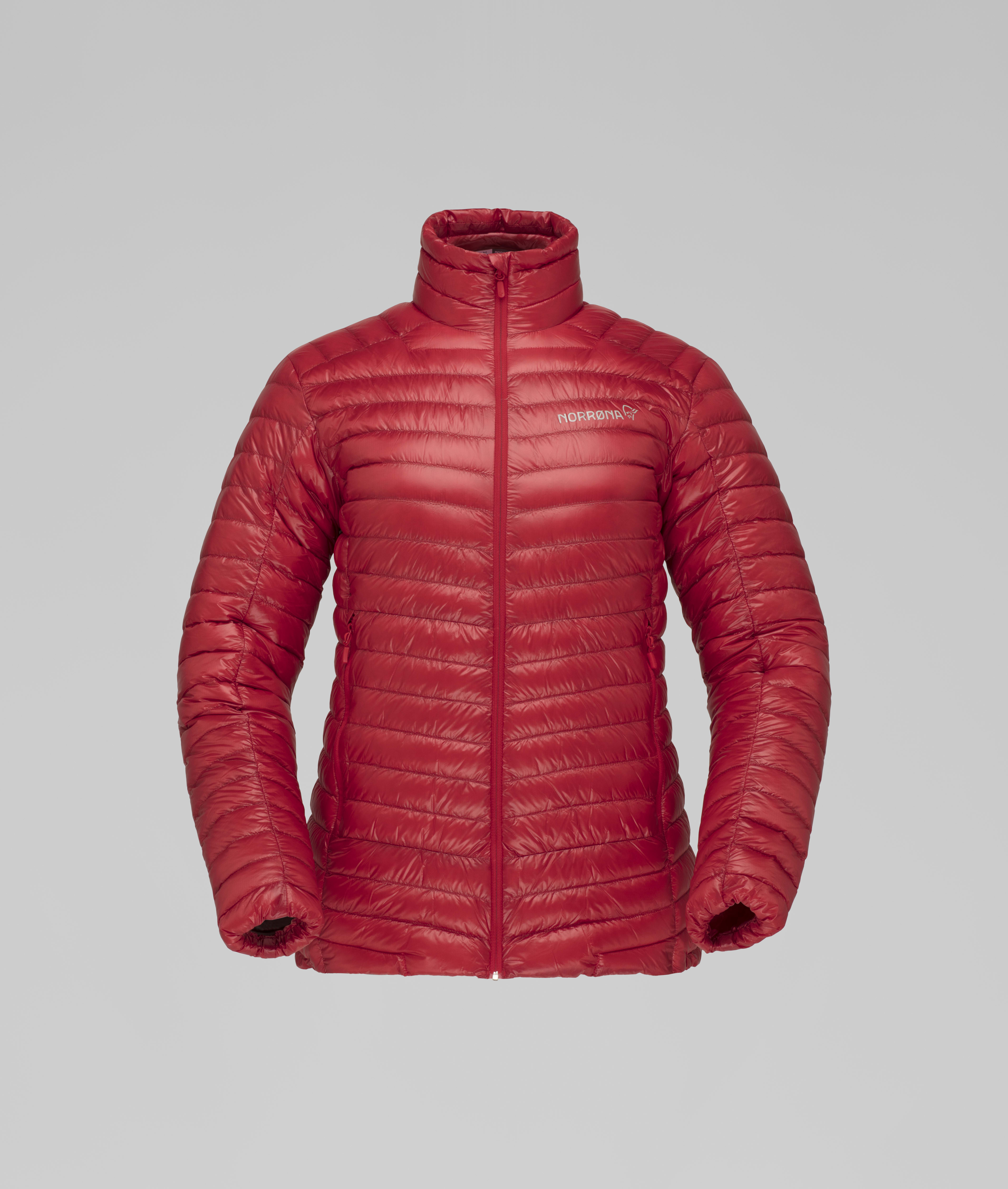 Packshot front image of trollveggen superlight down850 Jacket True Red