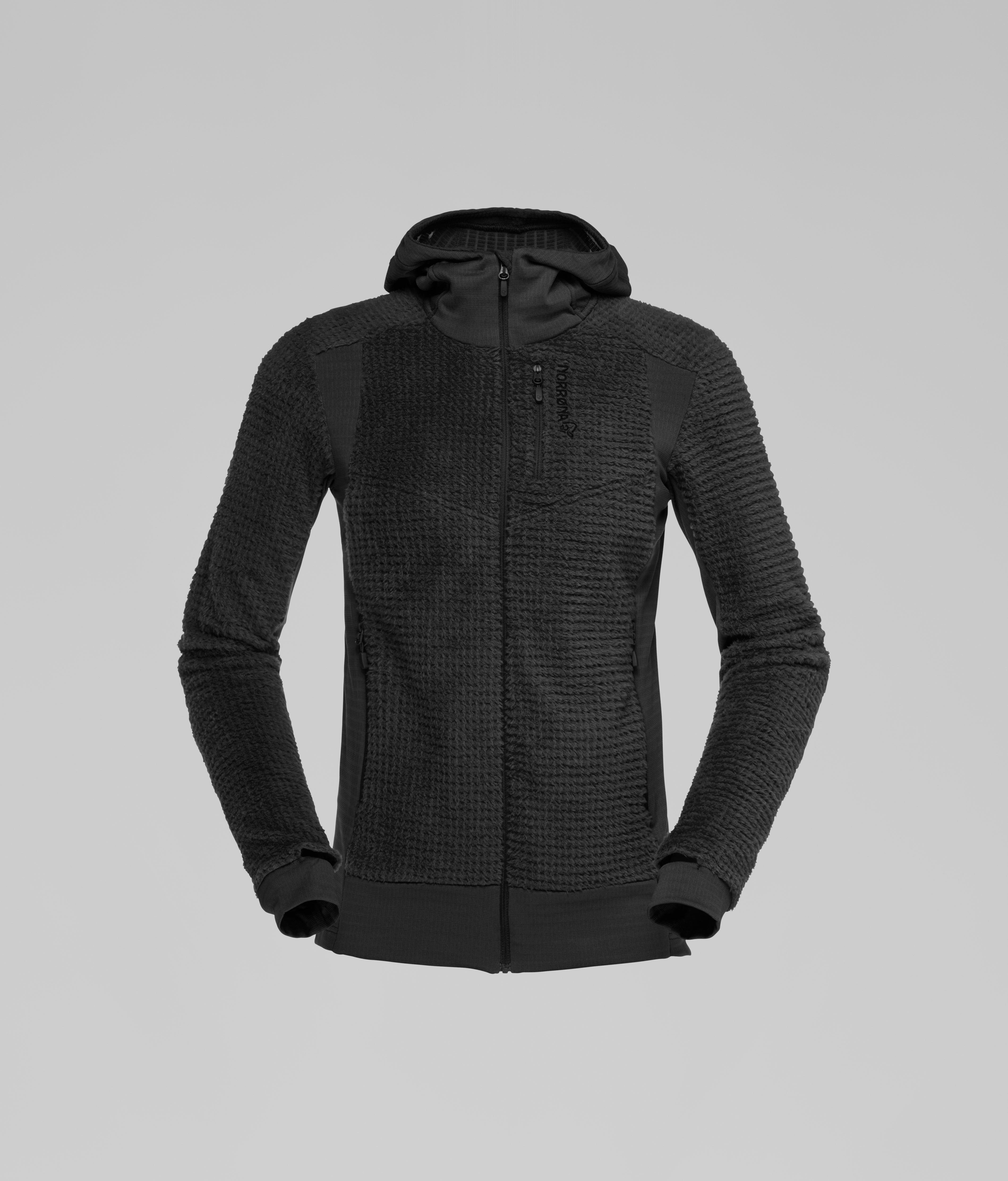 Packshot front image of falketind Alpha120 Zip Hood Caviar Black